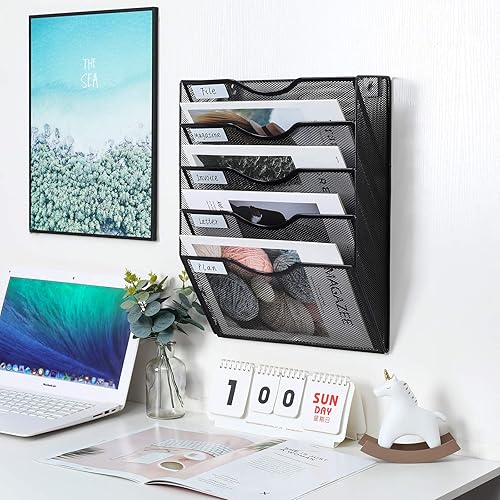 Miniatura 5 de PAG Soporte de pared colgante para archivos, organizador de correo, soporte para documentos, 5 niveles, negro