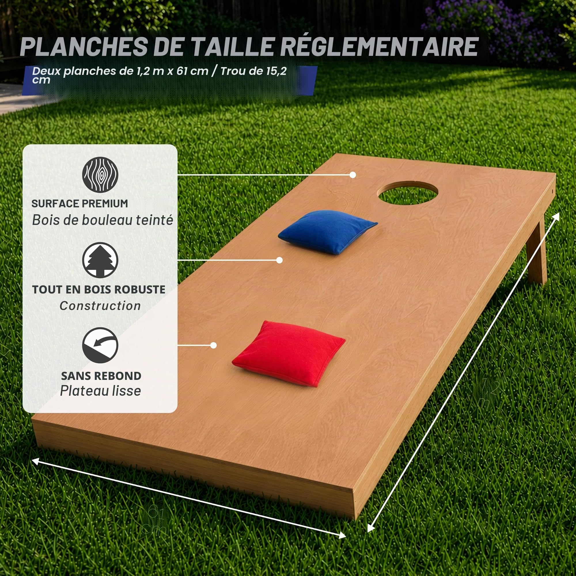 GoSports Lot de Planches de Cornhole en Bois de Taille réglementaire 1,2 x 6,1 m | Comprend Un étui de Transport | Planches de Lancer de Sacs de Haricots de Taille réglementaire