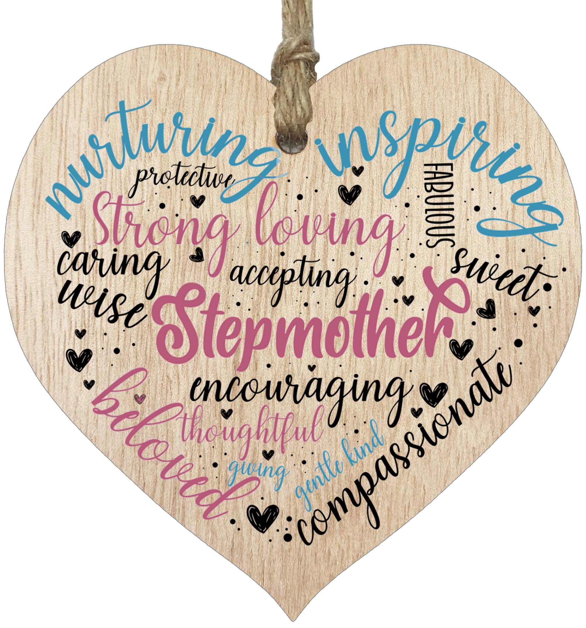 Step Mum Birthday Gifts Wooden Heart Plaque, Light Wood Sign, Mothers Day Gifts for Her, Worlds Best Step Mum Hanging Wood Heart, Stepmum Mother, Presents For Stepmum on Her Birthday