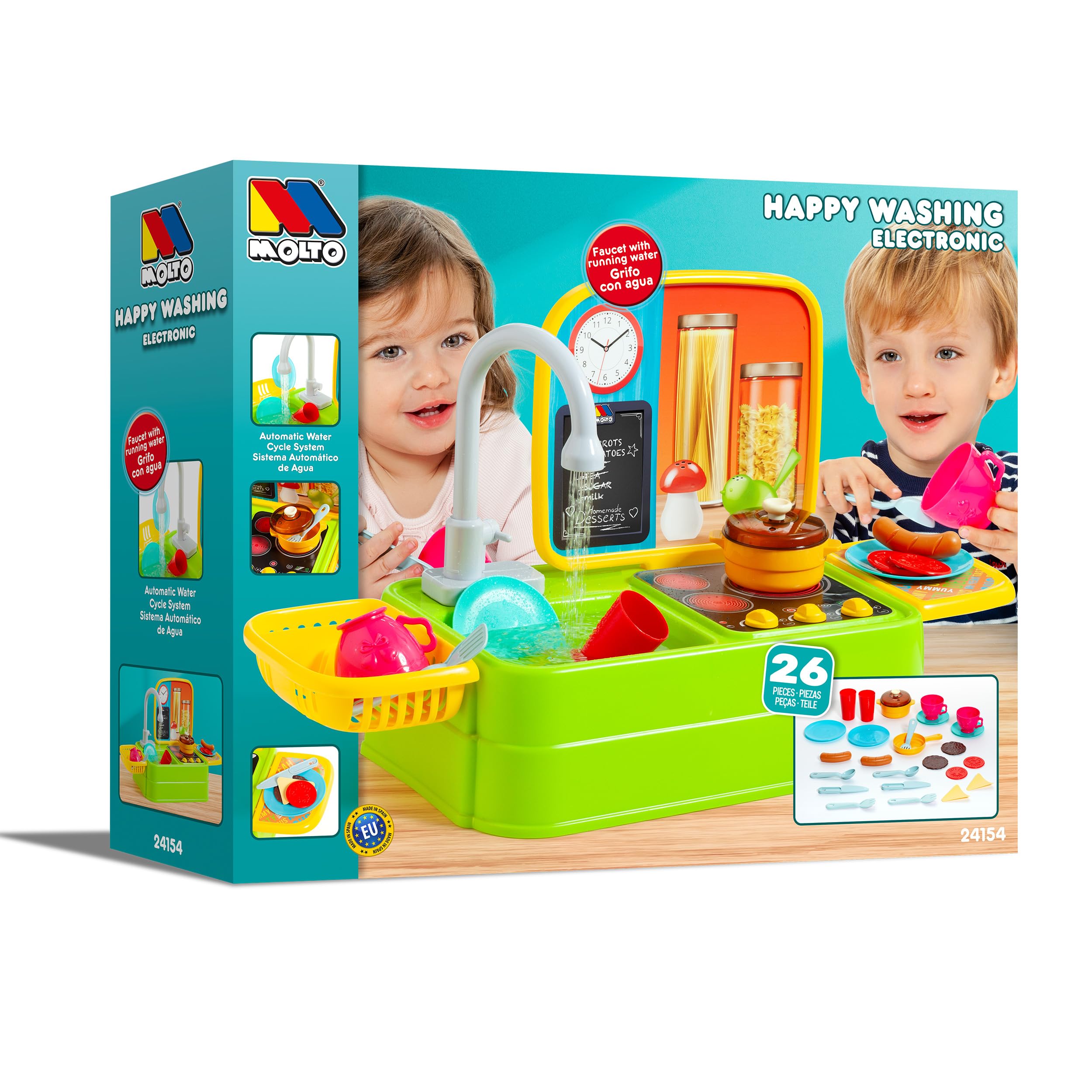 MOLTO - Cocina de Sobremesa con Fregadero y Grifo Real para Niños, Juego Educativo y Creativo, Juguete Interactivo con Accesorios, Ideal para el Desarrollo de Habilidades Motoras y Sociales.