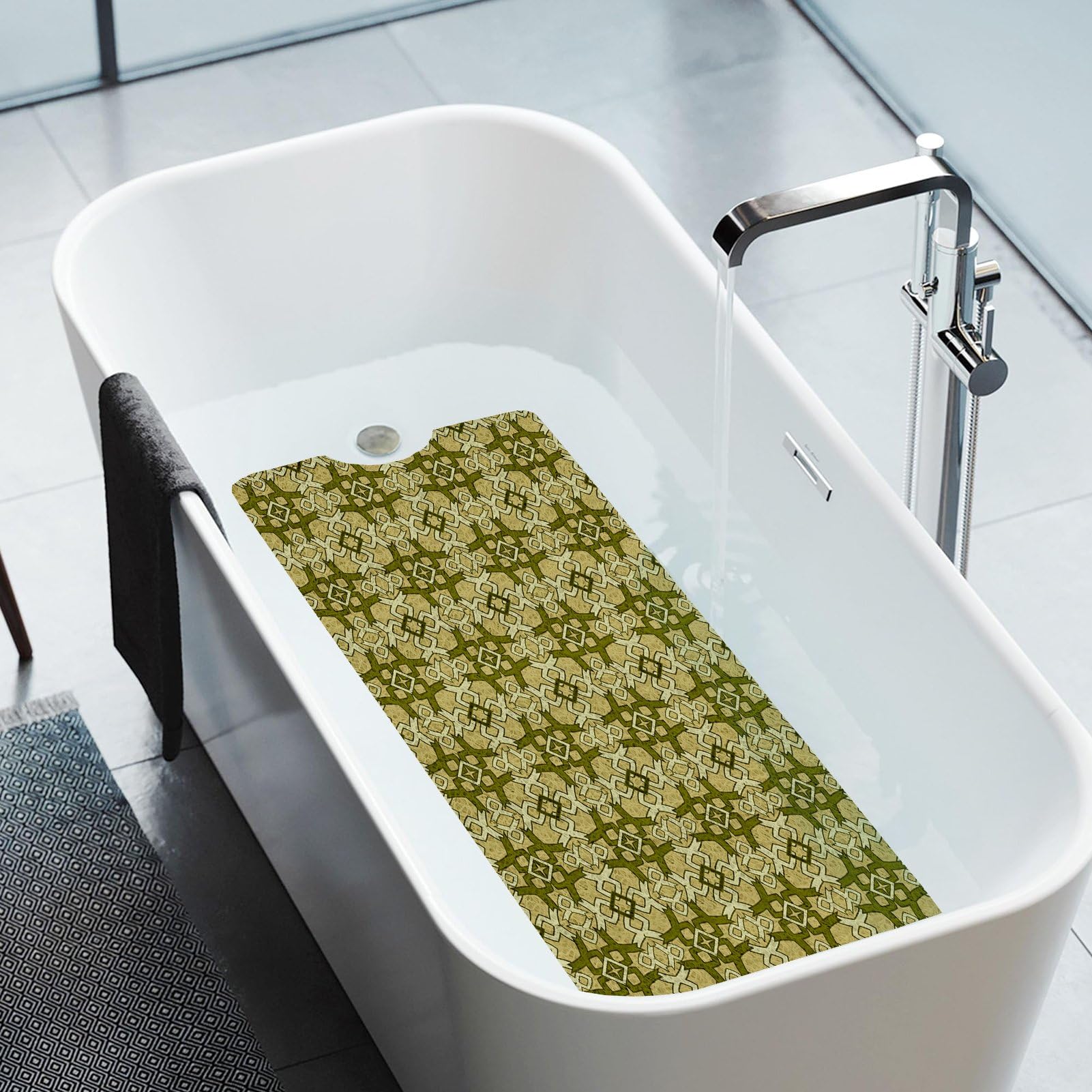 Alfombrilla de ducha antideslizante para ducha, 50 x 80 cm: suave y cómoda, de PVC, antideslizante, de secado rápido, color caqui