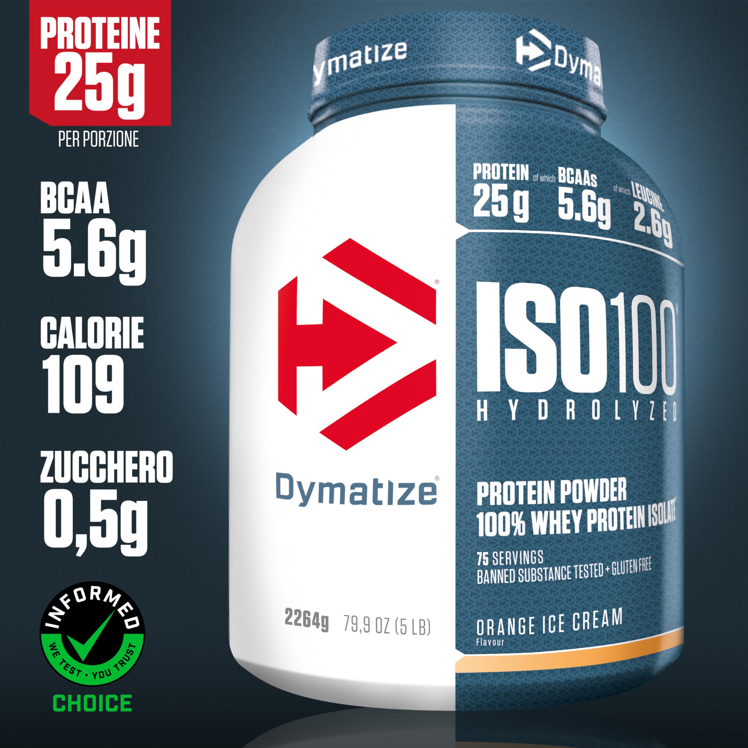 Dymatize ISO 100 Hydrolyzed Orange Ice Cream 2264g - Proteine del siero di latte idrolizzate e isolate in polvere