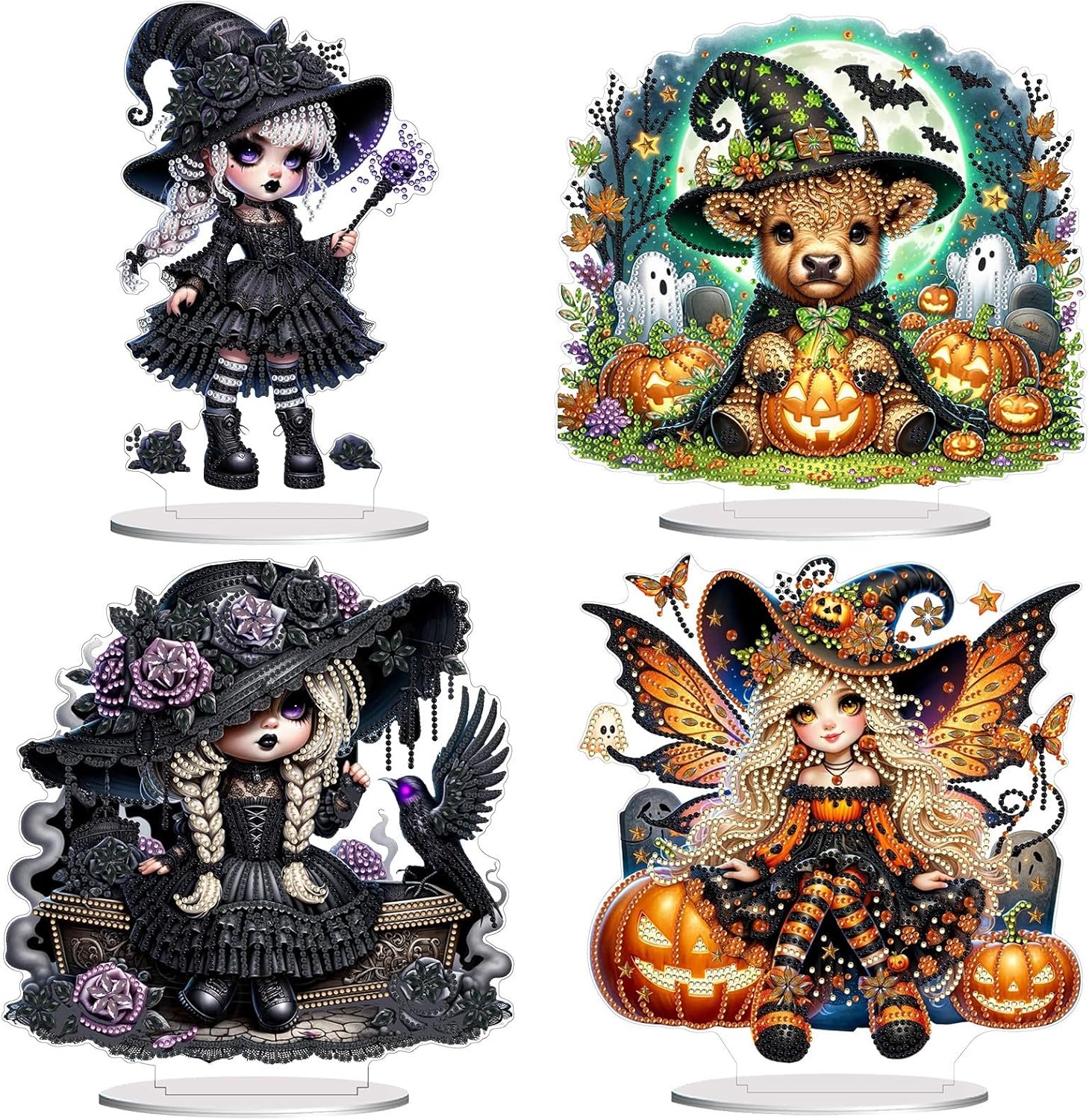 DoxQcs DIY Dot Diamond Ornaments for Adults, Halloween Diamond Art Painting Home Decoration Desktop Ornaments for Home Office Decor (Double-Sided Pattern Single-Sided Diamond)-#34-4PC