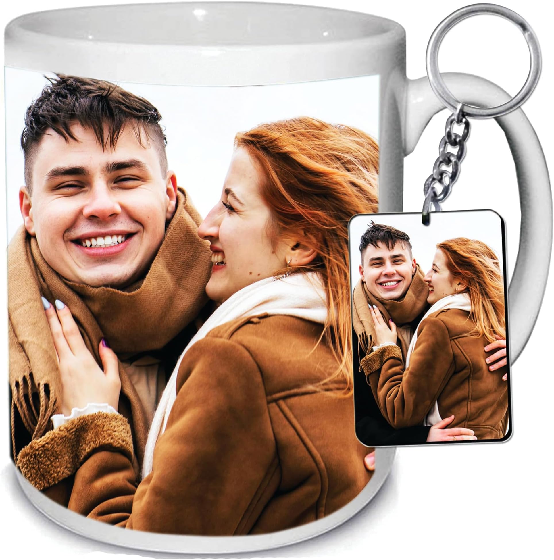 Customised/Personalized Photo Mug Ceramic White Coffee Mugs 325 ML Gifts for Birthday, Anniversary, Brother, Sister with Free Wooden Keychain/Keyring