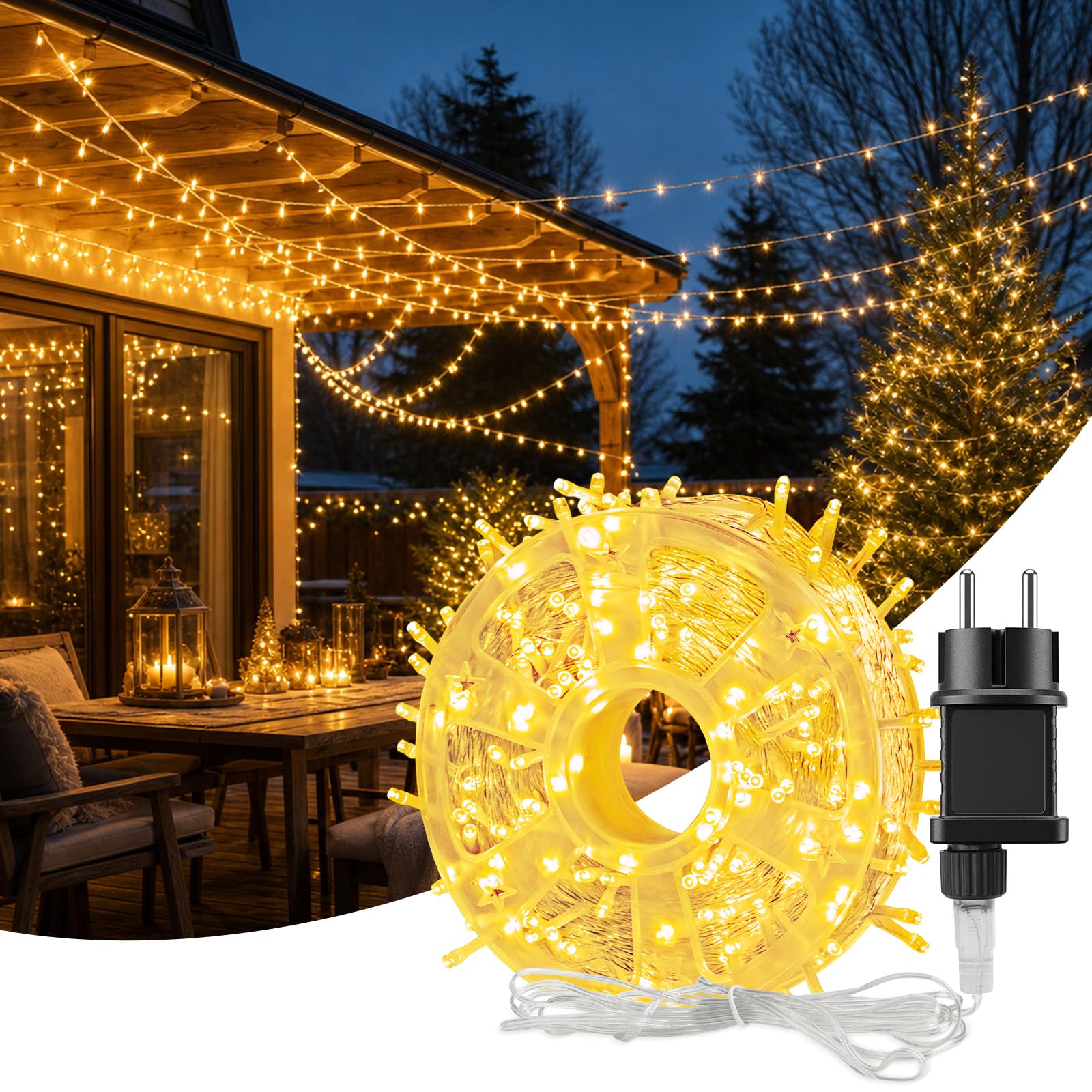 LED Lichterkette Außen Outdoor, 40M 370LEDs Lichterkette Innen, IP54 Wasserdicht Lichterkette Außen Strom mit Timer & 8 Modi, Weihnachtsdeko, Garten, Hochzeit, Party, Hochzeit, Terassen Balkon