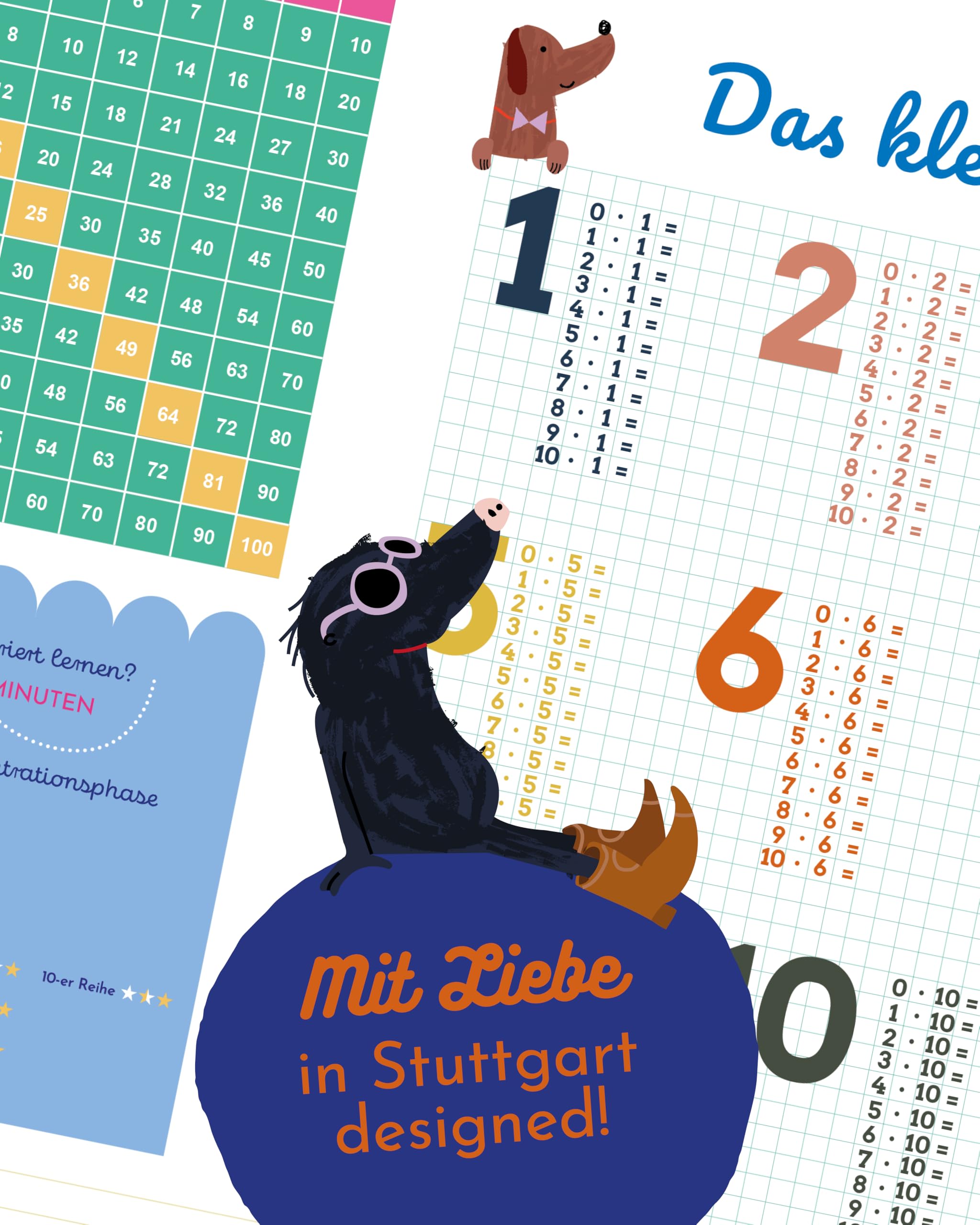 1x1 Schreibtischunterlage DIN A2 – Das kleine Einmaleins für Kinder | Lernunterlage mit Pausenrechner, Selbstkontrolle & Mathe-Tabelle | 25 Blatt | Made in Deutschland