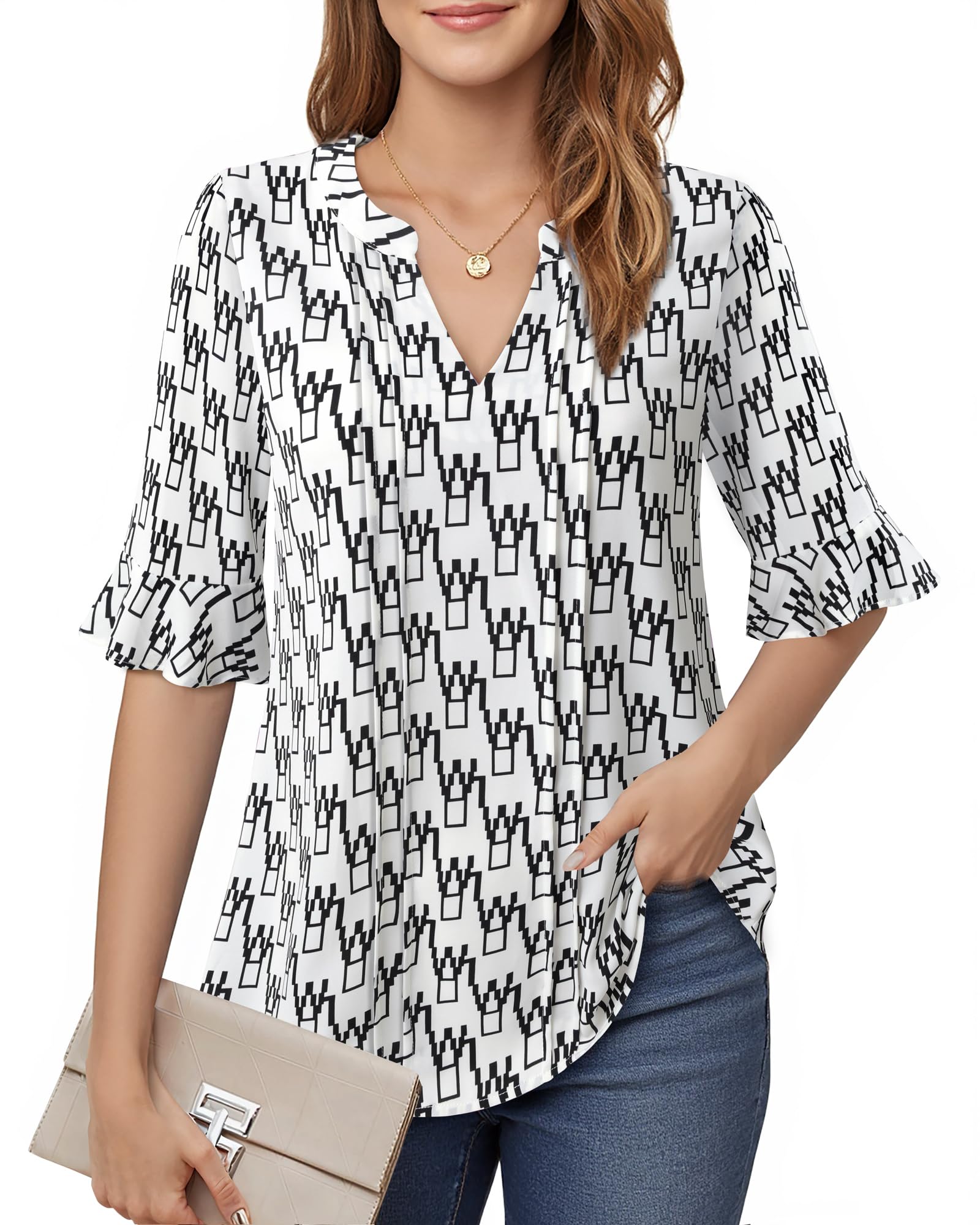 Bodhi talk Blusa elegante de gasa para mujer, diseño floral, para el verano, para el trabajo, para negocios, informal, oficina, fiesta, túnica