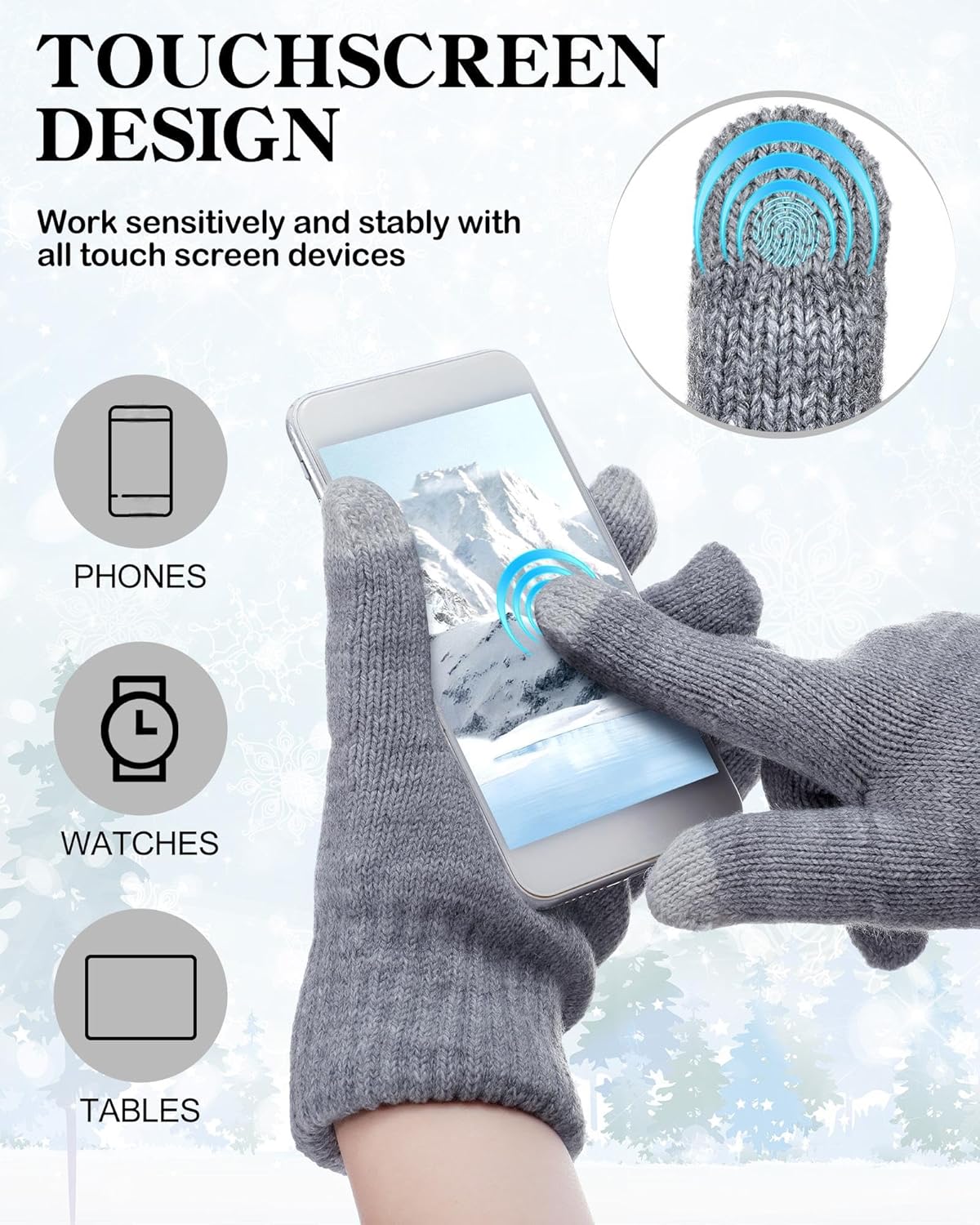 Janmercy 4 Pairs Winter Fleece Lined Gloves Women Men Cold Weather Knit Touchscreen Gloves Valentines Gifts for Her Him - Image 3