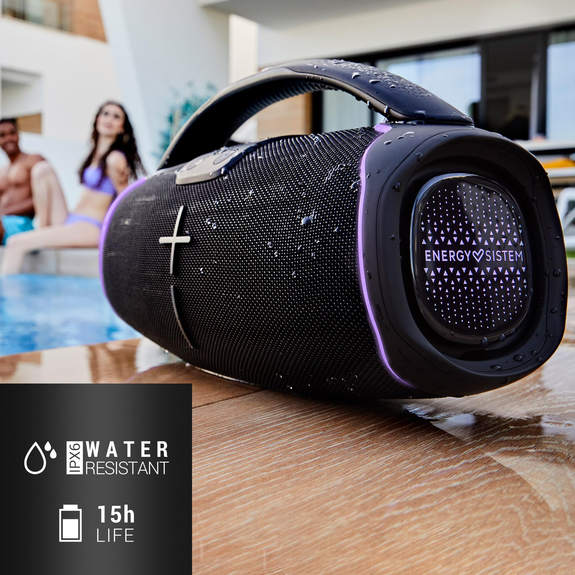 Energy Sistem TempoRave Altavoz Bluetooth Potente 80W con Deep Bass Bluetooth 5.3 True Wireless Stereo IPX6, 15H de bateria Luces LED RGB y MP3 USB/microSD