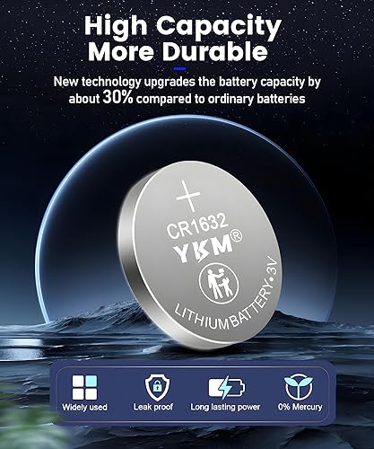 Miniatura 8 de YKM 5 Pack CR1632 CR 1632 DL1632 ECR1632 BR1632 Long Lasting 3V Lithium Battery for Alarm Watch Weight Scale Toy Car Remote Button Battery 5-Year