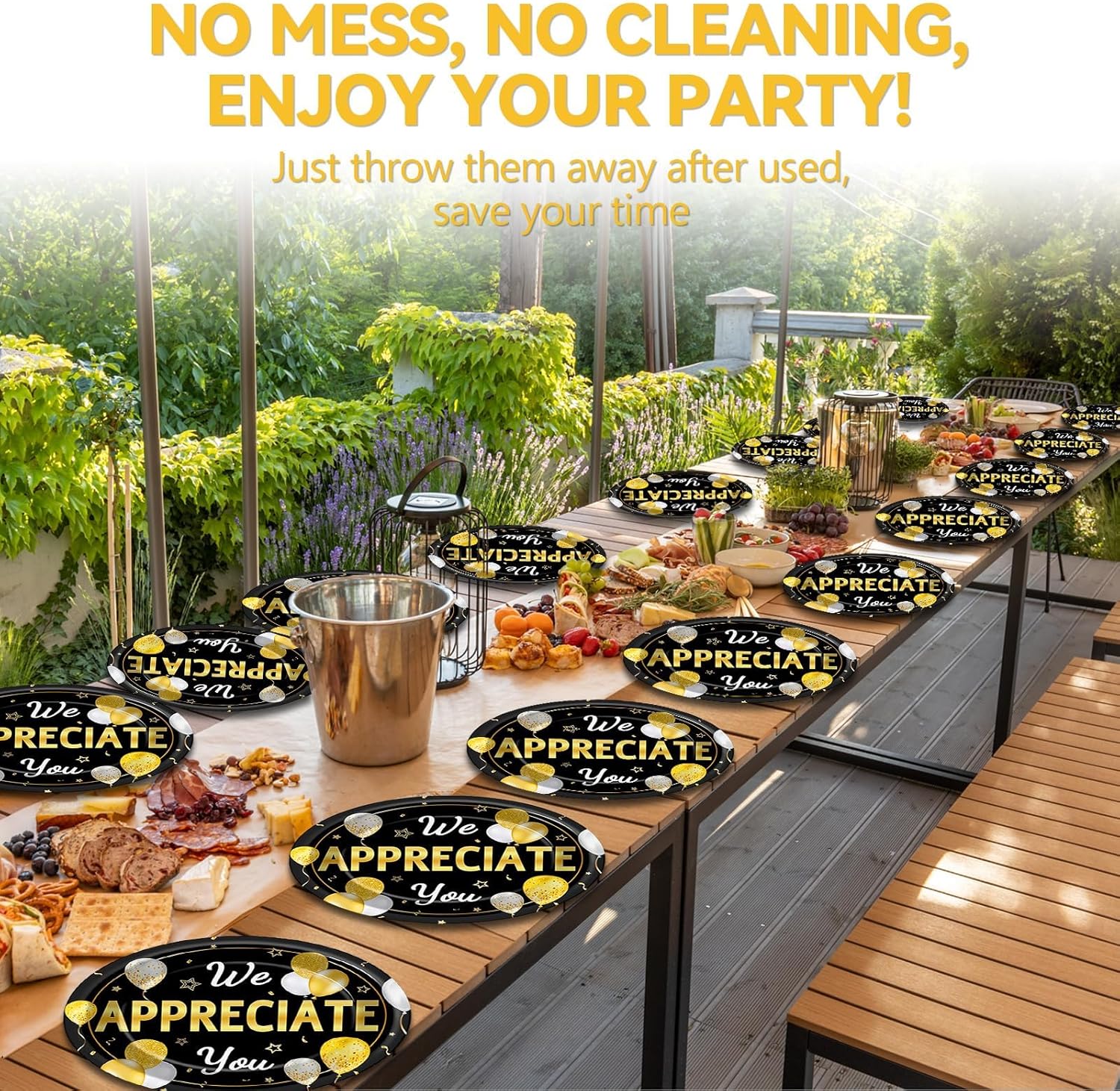 50 Pcs We Appreciate You Party Plates Thank You Plates CNA Appreciation Week Supplies Large 11 Inch Employee Appreciation Party Oval Paper Plate Platter for Teacher Doctor Nurse Staff, Black Gold - Image 5