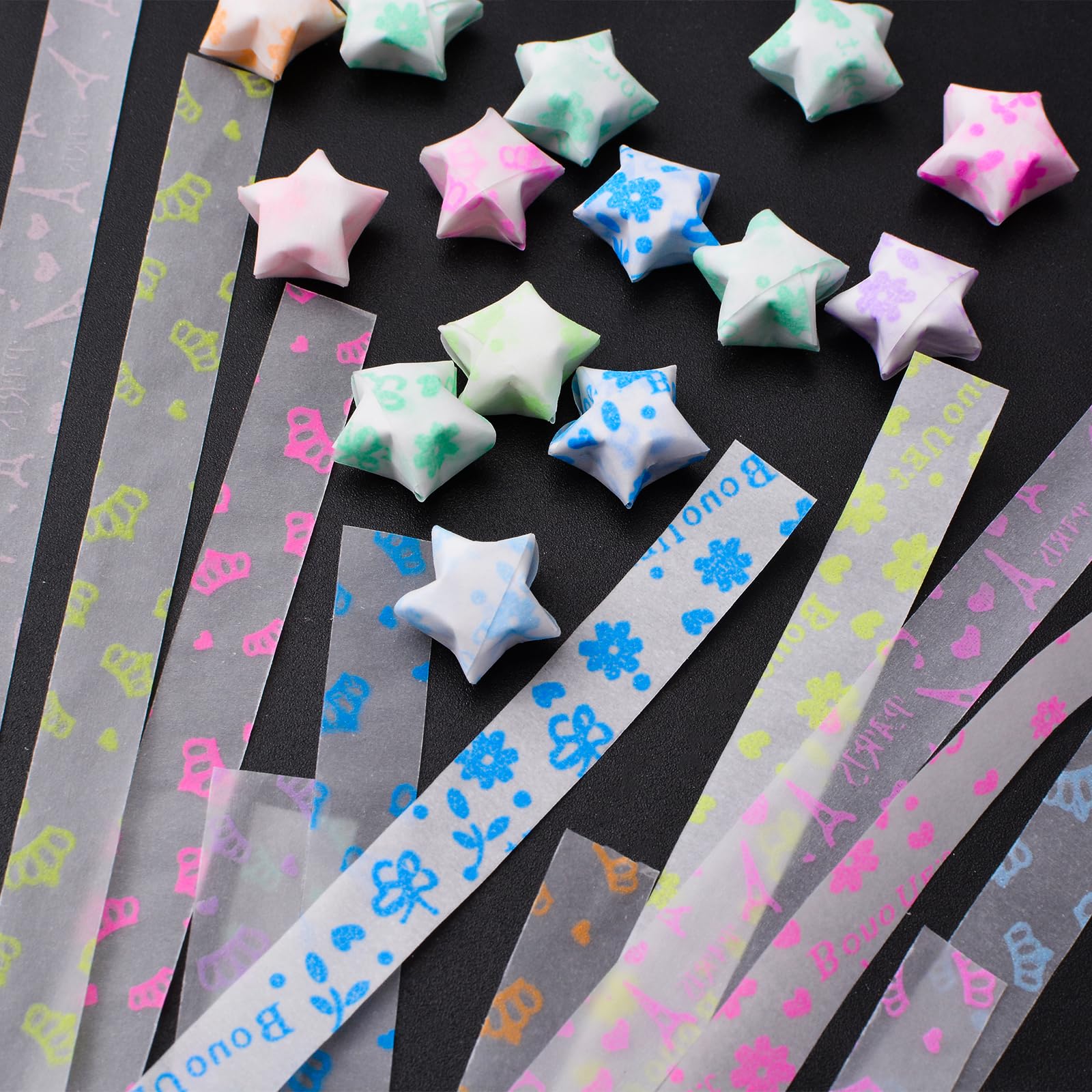 630 fogli di strisce luminose per origami, si illuminano al buio, strisce di carta pieghevoli con stelle portafortuna per fai da te, artigianato