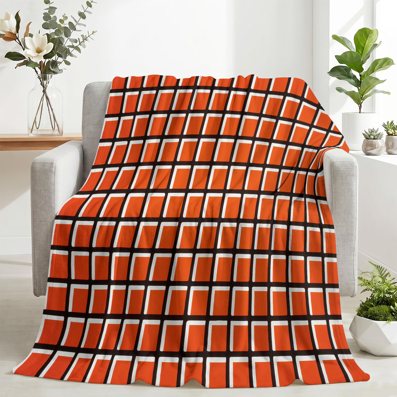 Super miękki nowoczesny retro geometryczny puszysty koc polarowy z połowy