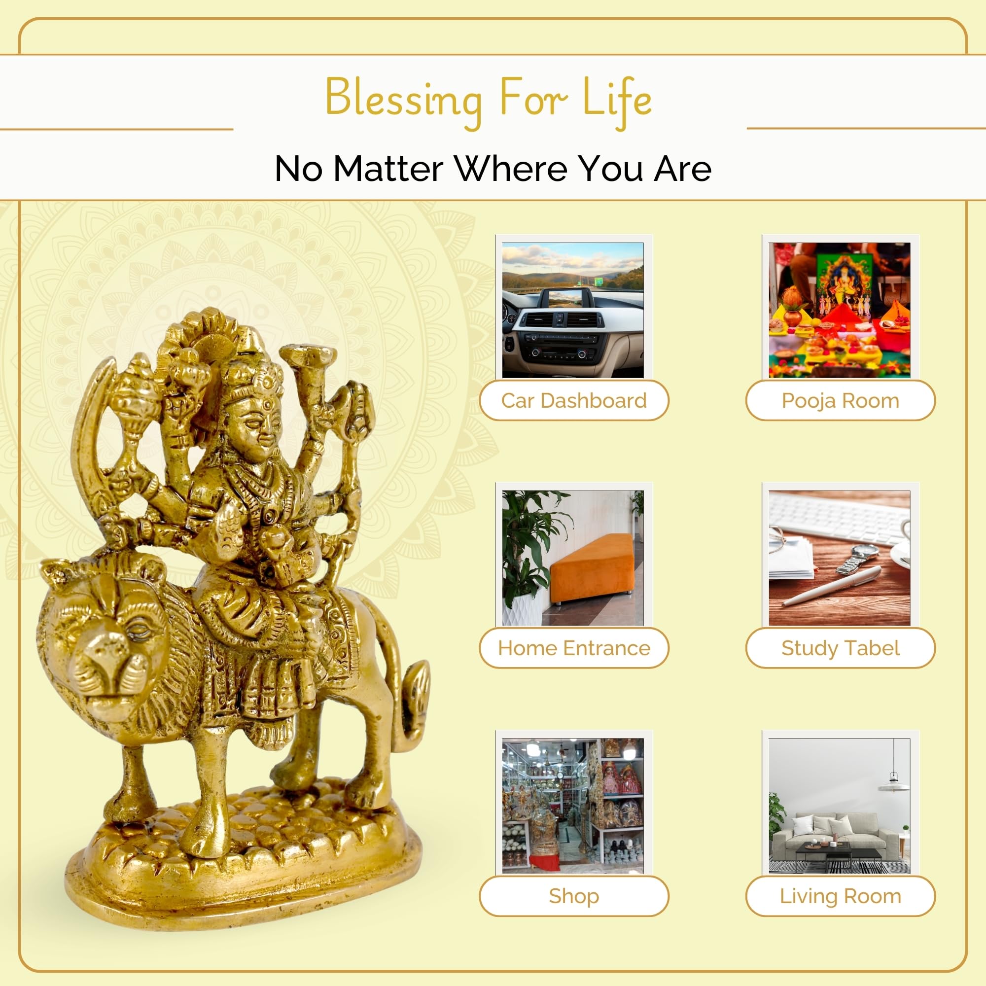 CRAFTHUT Brass Sherawali Mata Idol - Goddess Durga Statue -5