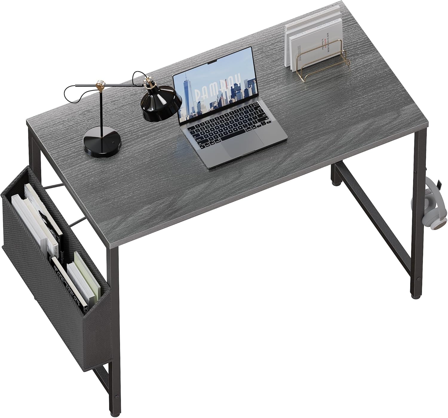 Pamray 32 Inch Computer Desk for Small Spaces with Storage Bag, Home Office Work Desk with Headphone Hook, Small Office Desk Study Writing Table Grey 32 inch