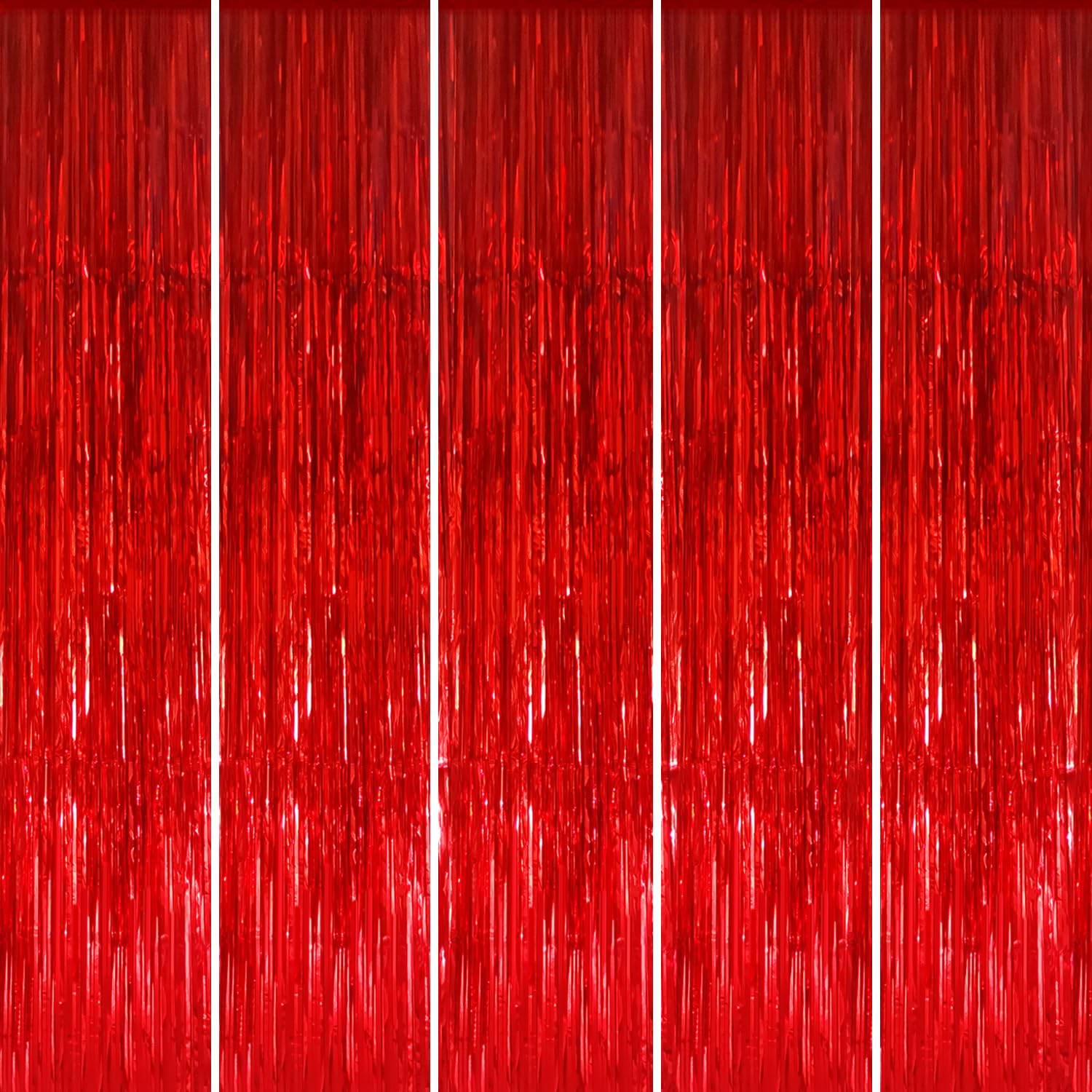 GOER 3.2 ft x 9.8 ft Metallic Tinsel Foil Fringe Curtains Party Photo Backdrop Party Streamers for Birthday,Graduation,New Year Eve Decorations Wedding Decor (5 Packs,Red)