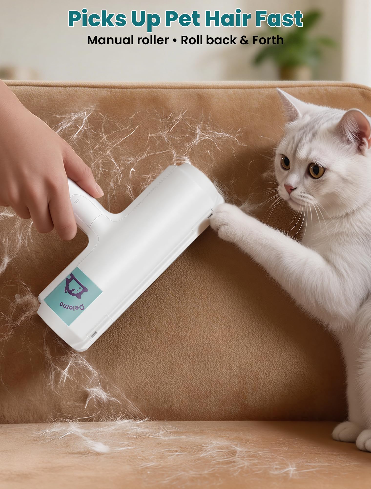DELOMO Pet Hair Removal Tool: Reusable Lint Roller for Pet Hair, Pet Hair Remover with Built-in Fur Bin, Self-Cleaning Cat and Dog Hair Remover for Couch, Furniture, Bed, Car, Carpet, Clothes - image 3