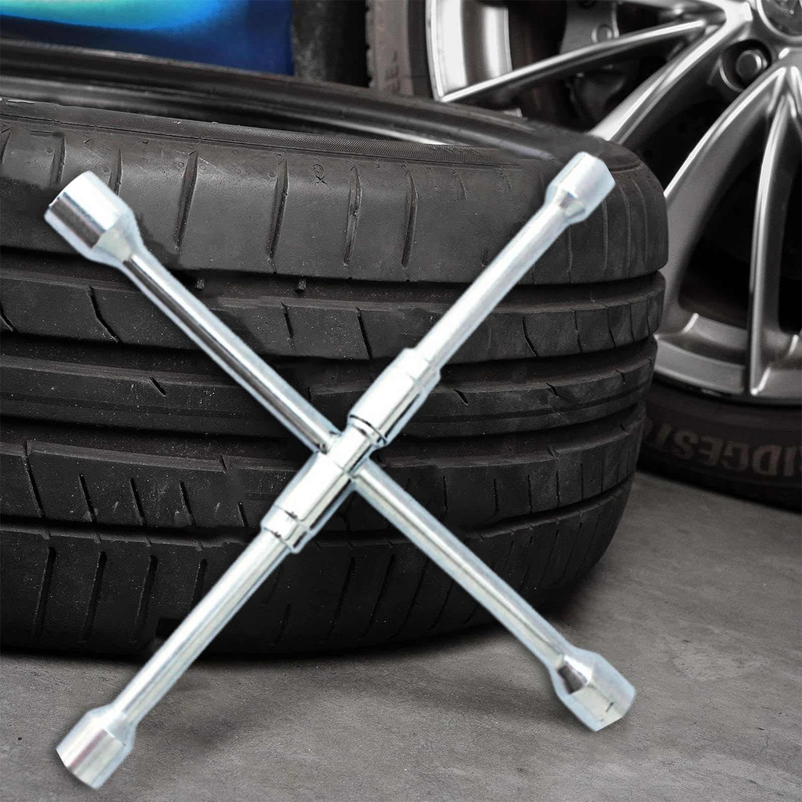 Llave para tuercas de rueda, llave de tuercas de rueda | llave de rueda cruzada de 4 vías, plegable, multifuncional, portátil de 14 pulgadas, para camiones, autocaravanas y coches
