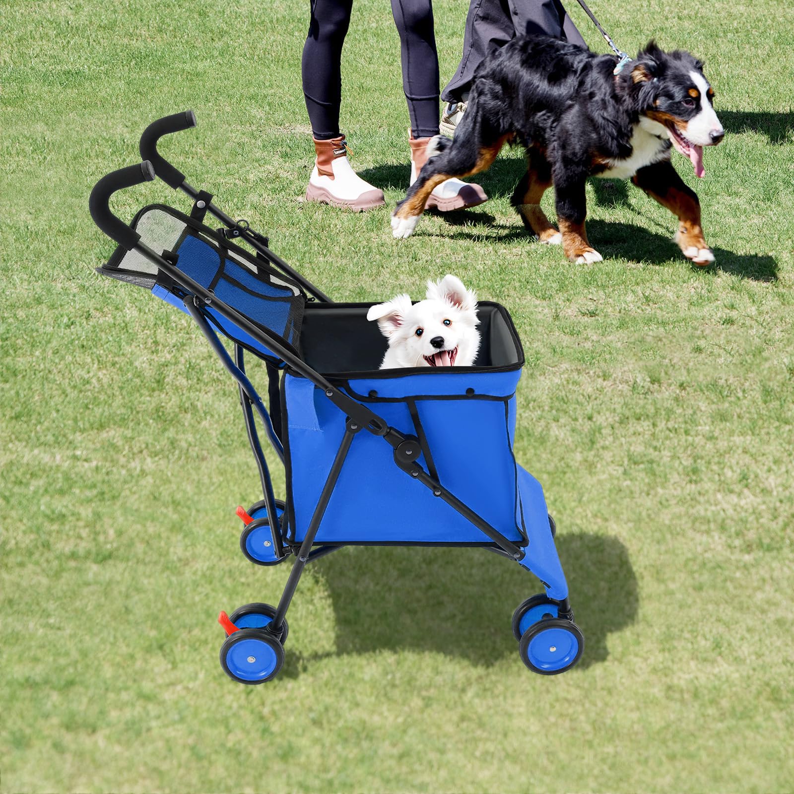 Hundebuggy, 2 in 1 Faltbar Hundewagen bis 70kg für kleine mittel Hunde & Katzen, Hunde Katzenwagen mit 4 PCS 360° Rädern, Langlebig und Robust, Als Warenkorb Erhältlich (Blau)