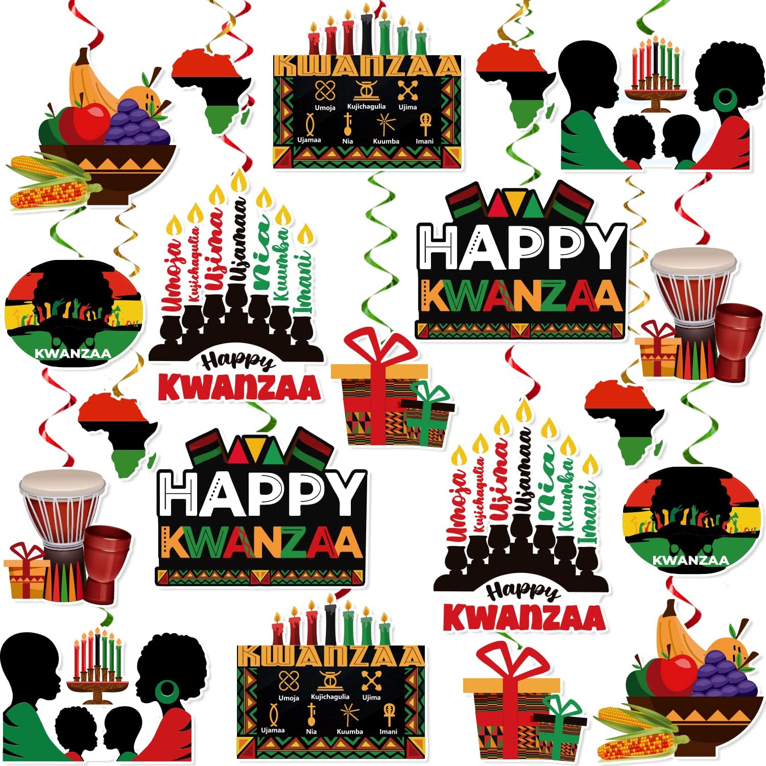 36Pcs Kwanzaa Decorations Hanging Swirls, NODIY Happy