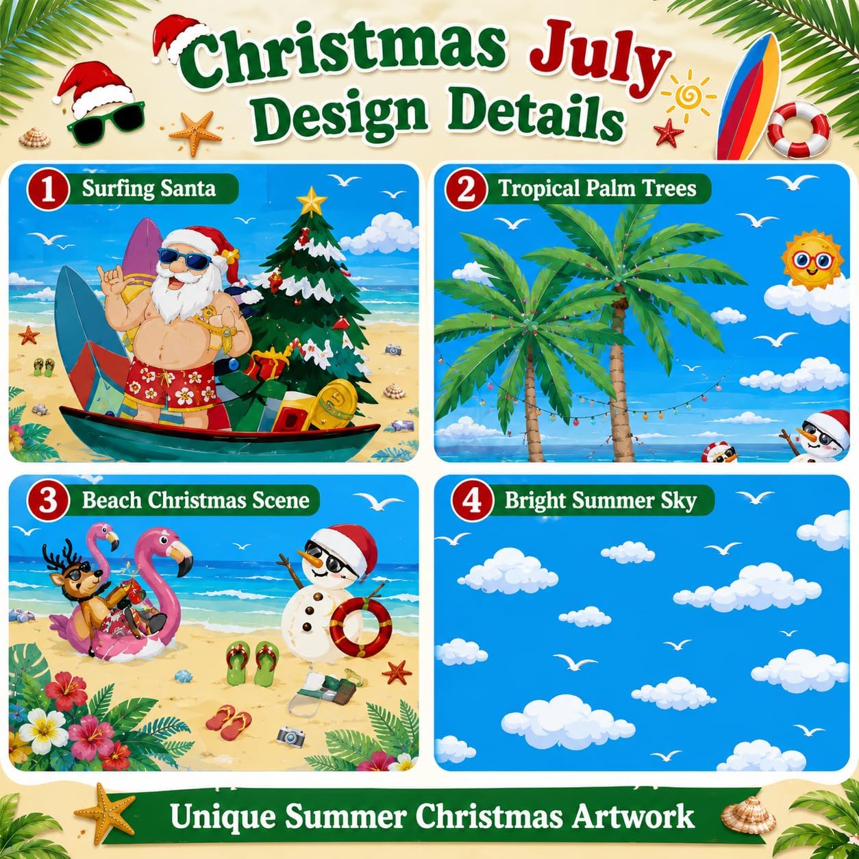 tineit 3 Pieces Christmas July Decortions 54 x 108 Inch Plastic Tablecloth for Hawaiian Kalikimaka and Santa, Table Cover Gift Summer Pool Party Supplies image 5
