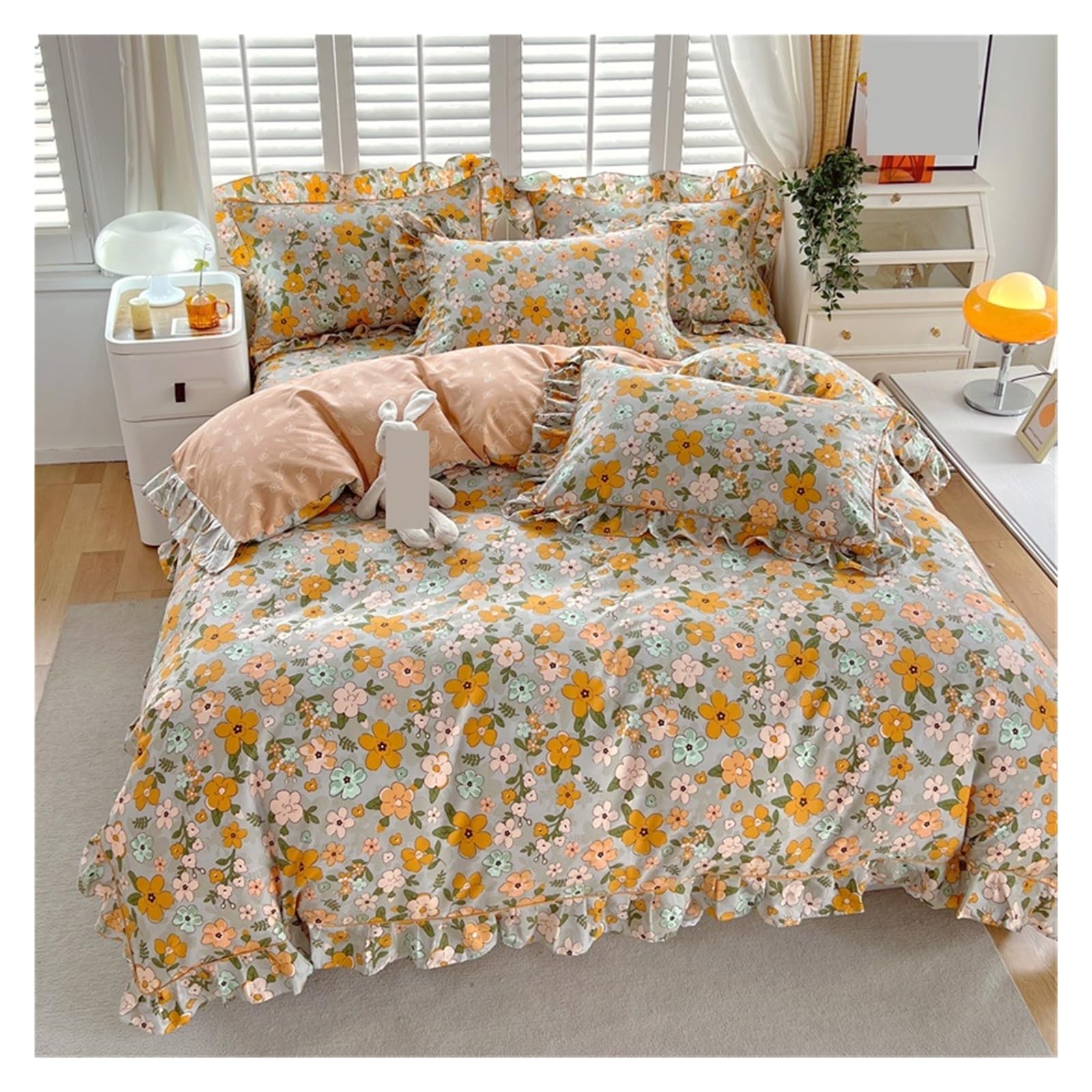 GCYEIDMA Ruffle Duvet Cover 1pc Ruffles Duvet Cover Pure Cotton Comforter Floral Style Bed Covers housse de couette Quilt (No Pillowcase)(Color 6,Single 150x200cm 1pc)