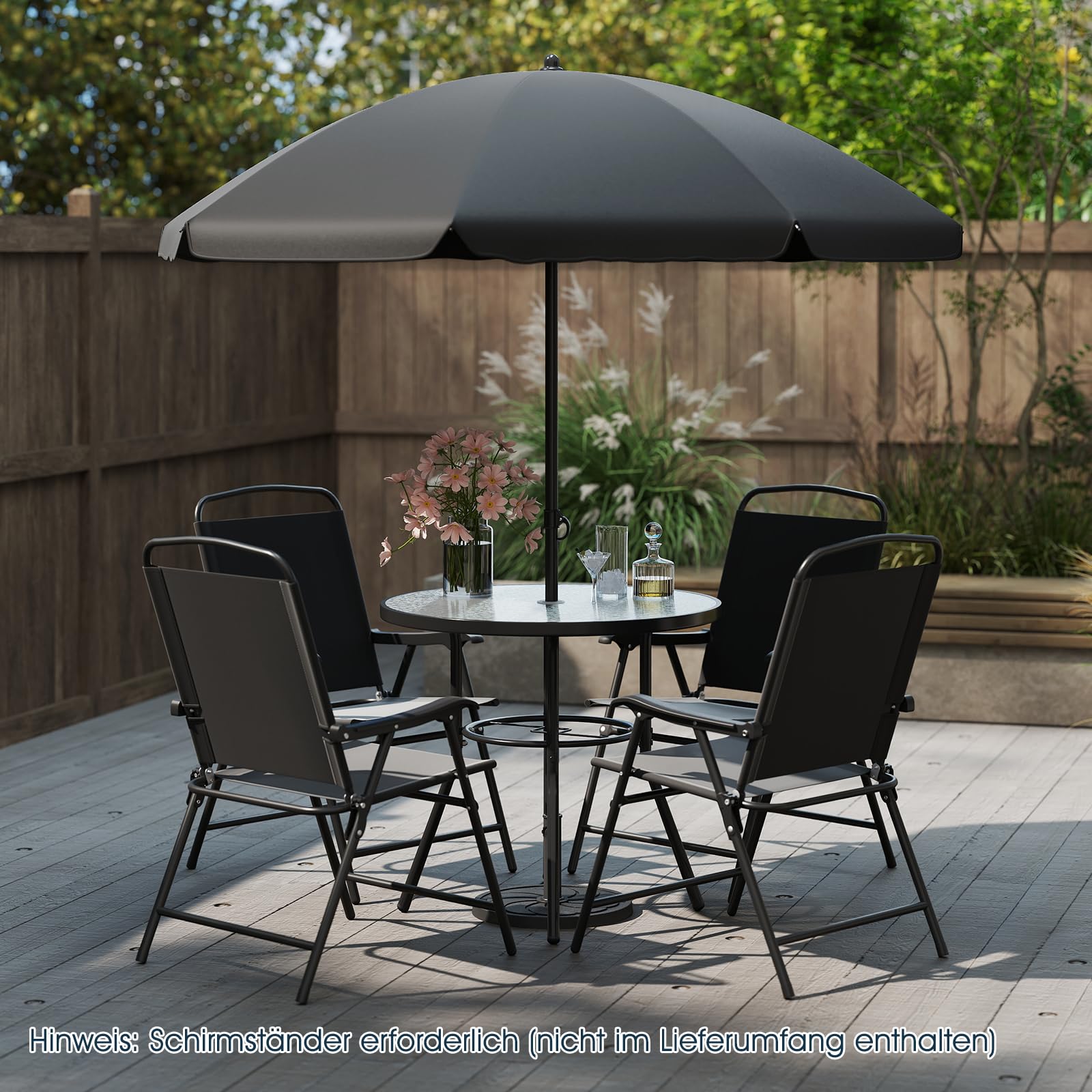 COSTWAY Gartenmöbel Set, Gartentisch mit 4 Stühlen und Sonnenschirm, Terrassenmöbel, Balkonmöbel, Gartenset, Gartengarnitur, Sitzgruppe für Terrasse, Balkon, Garten