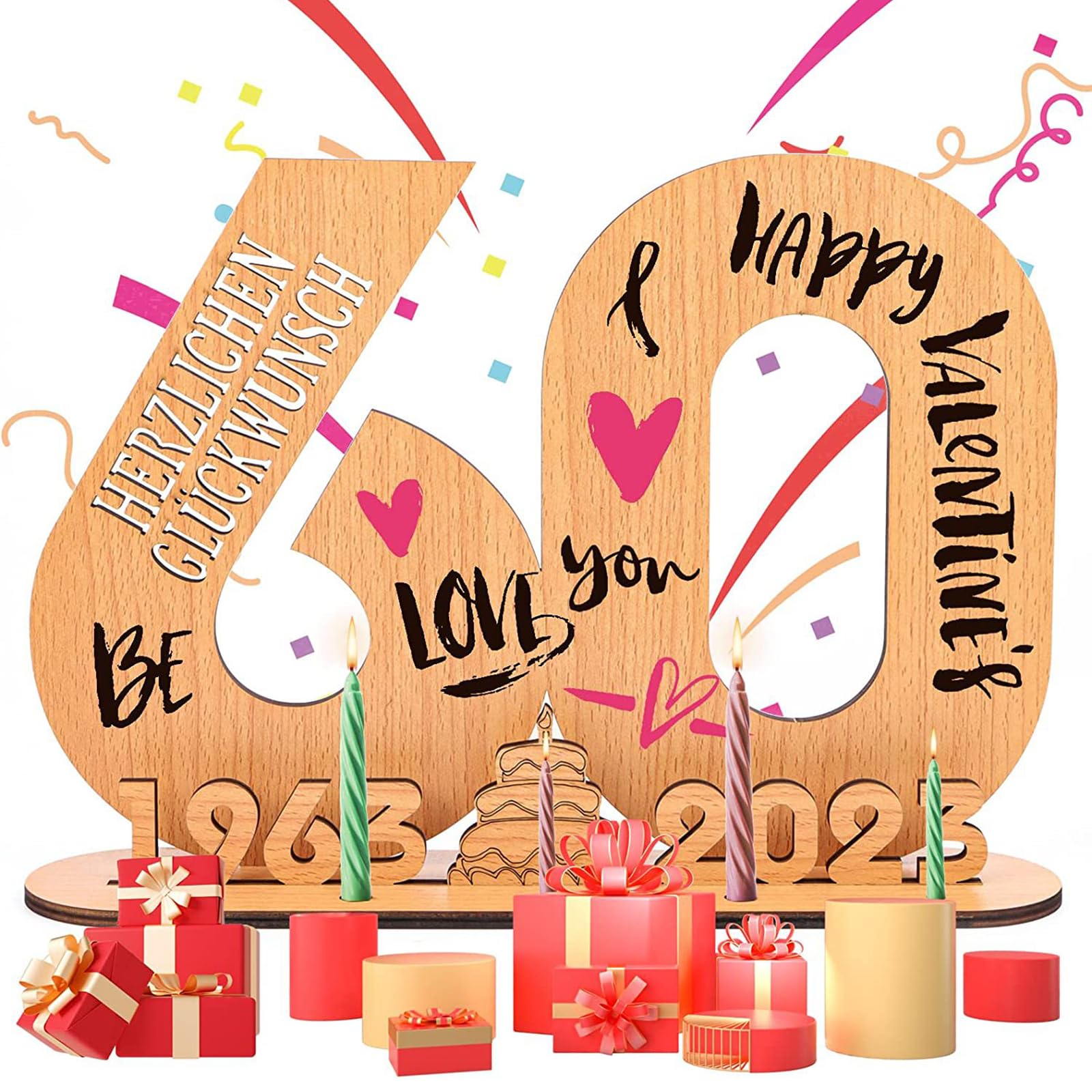 Livre D'Or En Bois Pour 60 Ans - Panneau Décoratif Avec Support, Idéal Pour Anniversaire, Mariage Ou Fête - 29x18 Cm
