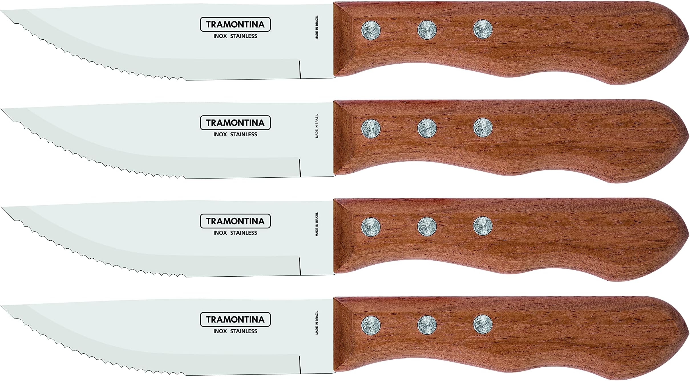 Tramontina 5” Jumbo Steak Knives Set of 4, Sharp Knife with Wooden Handle, ‎Camping, Kitchen, Rustic, 22399079