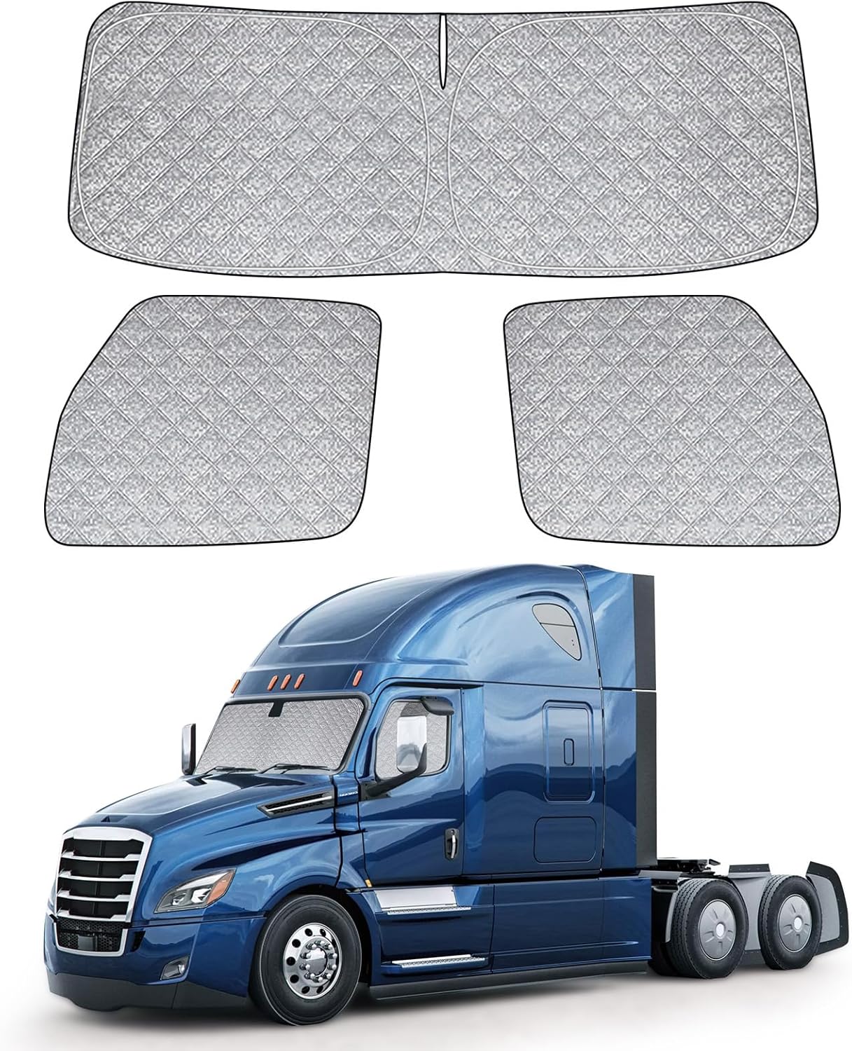 6 Layers Semi Truck Window Shades Custom Fit 2018-2026 Freightliner Cascadia, 3 Set Front Windshield and Side Windows Foldable Sun Protector Privacy Cover