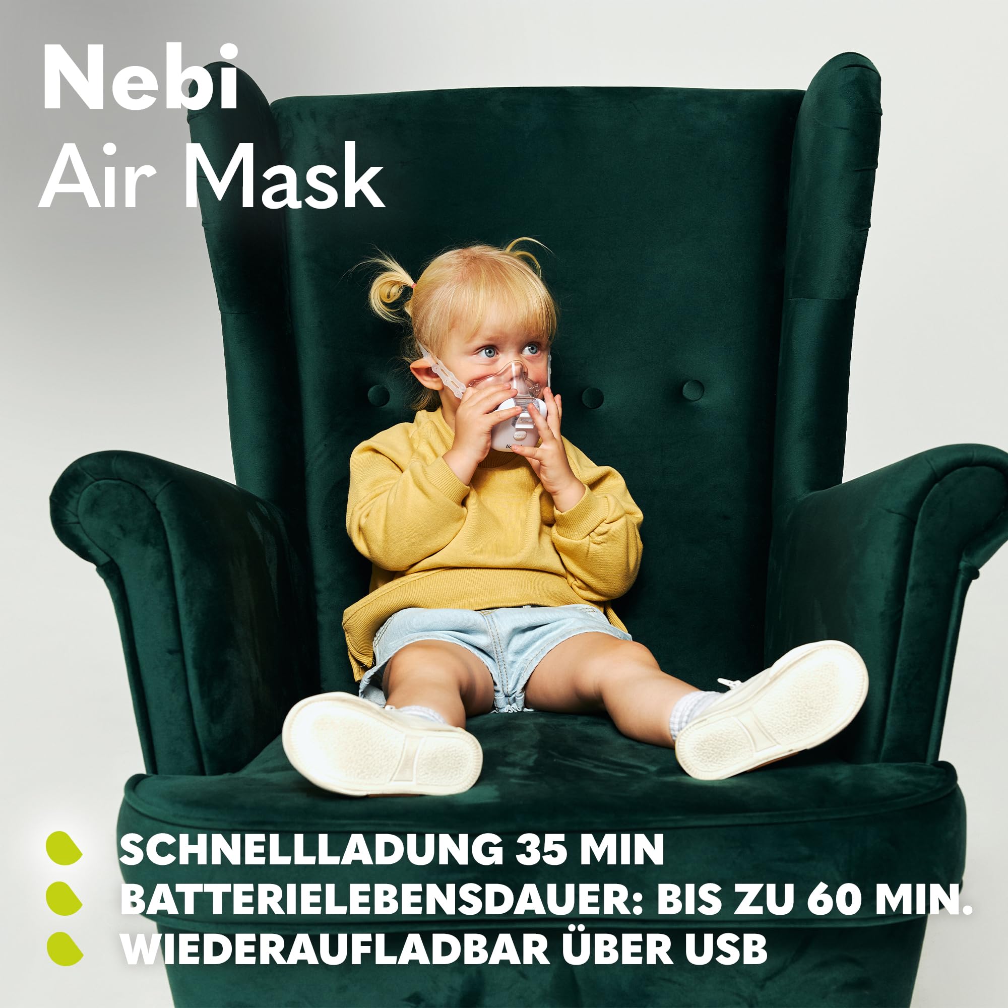 LIONELO Nebi Air Mask Inhalator, Vernebler für Kinder und Erwachsene | leise, kompakt und tragbar, für Erkrankungen der Atemwege, Infektionen und Allergien, hohe Effizienz Inhalation