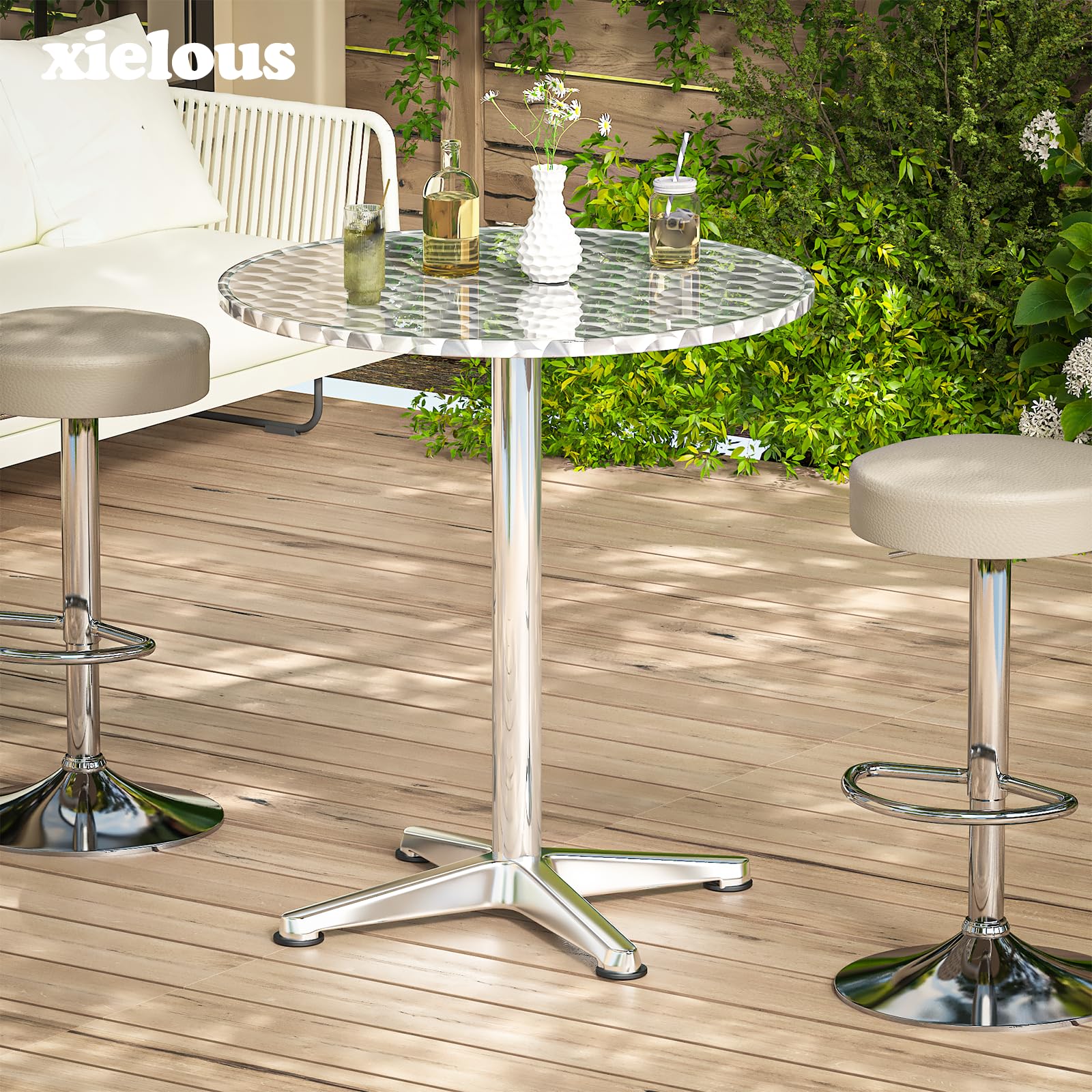 3-in-1 Stehtisch,Bistrotisch-klappbarer Barkeeper Tisch-60 cm Durchmesser-3 Höhen: 49,5cm/74cm/114cm-Edelstahl für zu Hause,Garten,Restaurant-Outdoor-Stehtisch,Bar Table,Party-Tisch-Silber