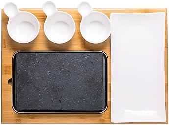 Cooking Stone- Complete Set Lava Hot Steak Stone Plate Tabletop Grill and Cold Lava Rock Indoor BBQ Hibachi Grilling ...