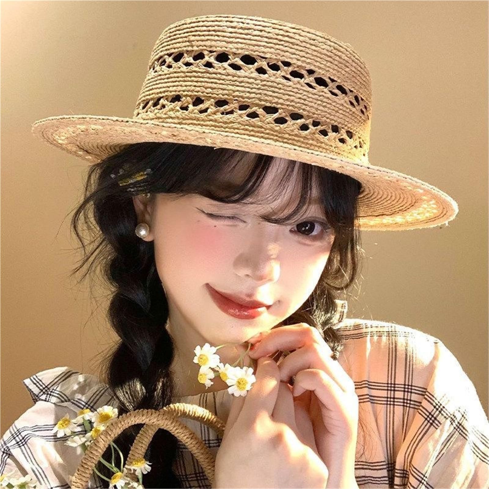 Sombrero de Paja para Mujer Sombrero De Paja Ligero ala Ancha For Exteriores For El Verano de Viajes en la Playa