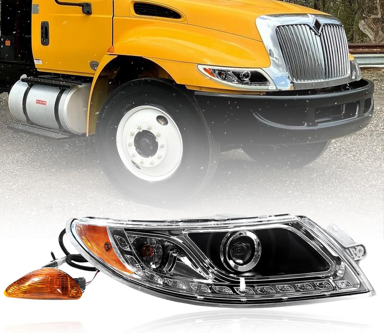 Headlight Assembly Fit for International Durastar 4100/4200/4300 2001-2016 Transtar 8500/8600 2002-2016 Headlamp Black Housing (Left& Right)