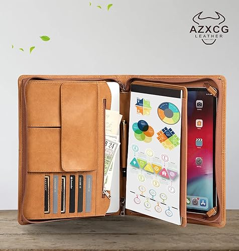 Miniatura 7 de Portafolio de cuero con cremallera, soporte para bloc de notas con tableta para iPad Pro 12.9 (201820202021), cartera de trabajo, organizador de