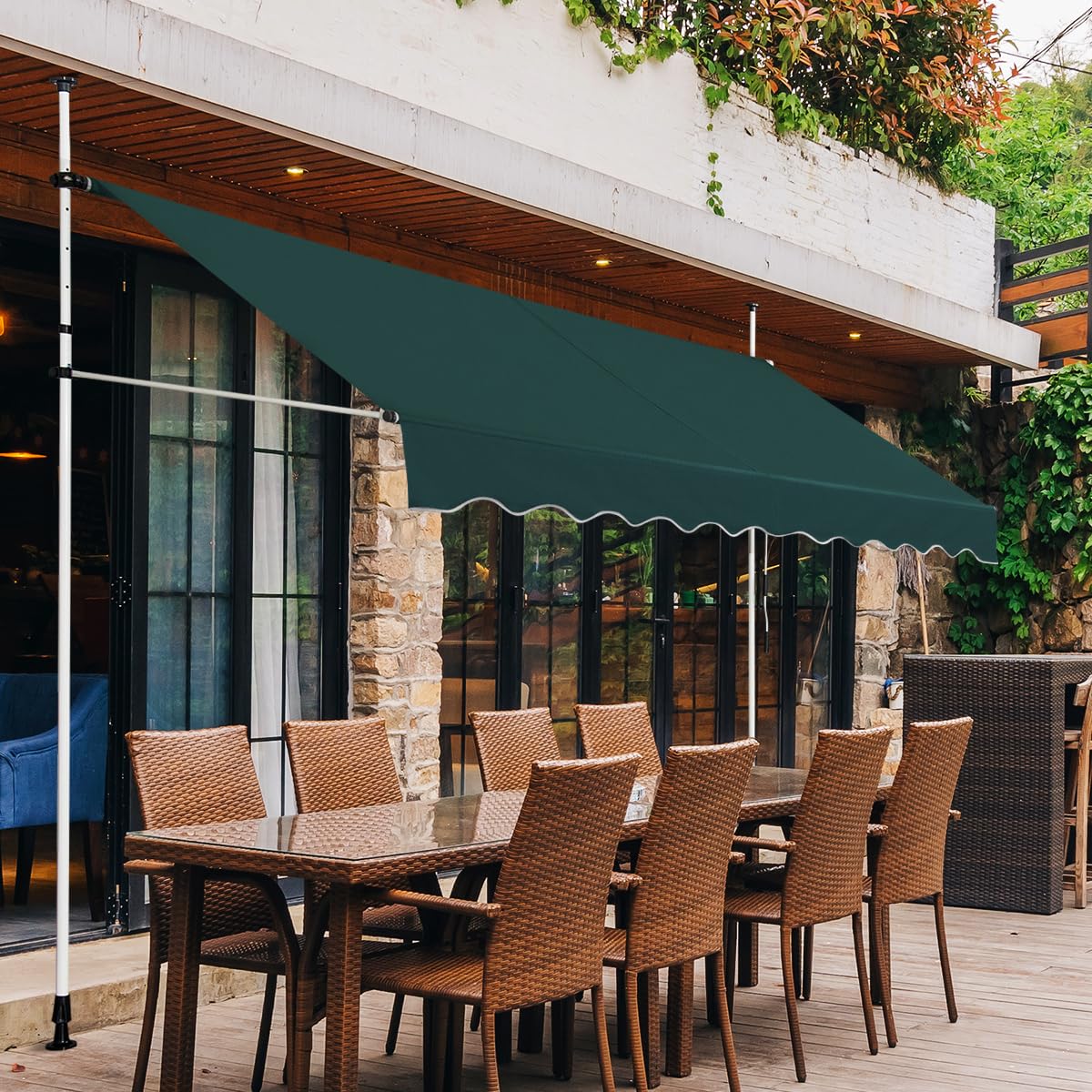 COSTWAY Toldos Exterior Terraza, Toldo Manual con Manivela y Resistente a la Intemperie, en Altura 200-300 cm, Toldos Exterior Terraza Enrollable para Balcón y Terraza (300 x 120 cm,Verde)