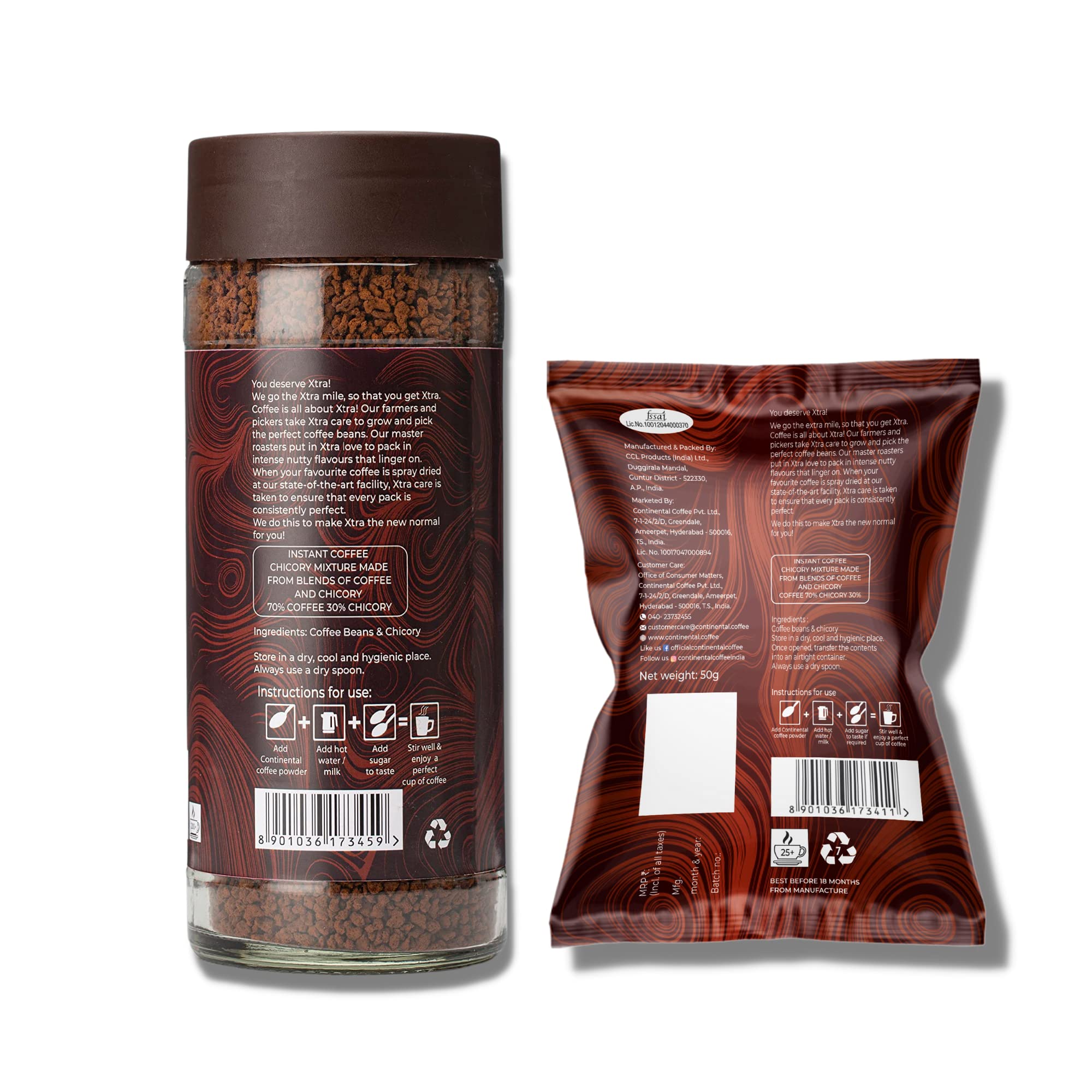 Continental Coffee Xtra Coffee 200Gm Jar & 50Gm Pouch Combo | Strongest Instant Coffee Powder | 250Gm | Instant South Blend - Image 2 thumbnail