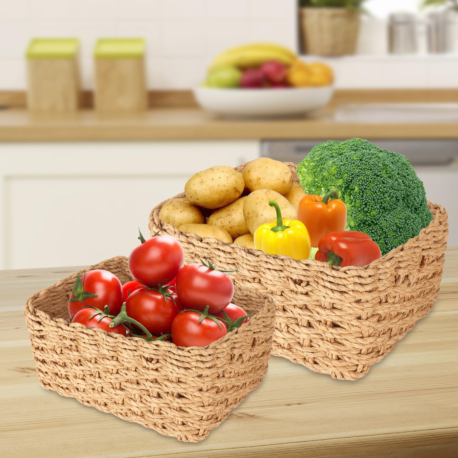 Panier Rangement en Tissée en Corde de Papier 5PCS,Boho Paniers de Décoration,Panier de Rangement Empilable,Pour le salon,la chambre à coucher,la salle de bain et la cuisine
