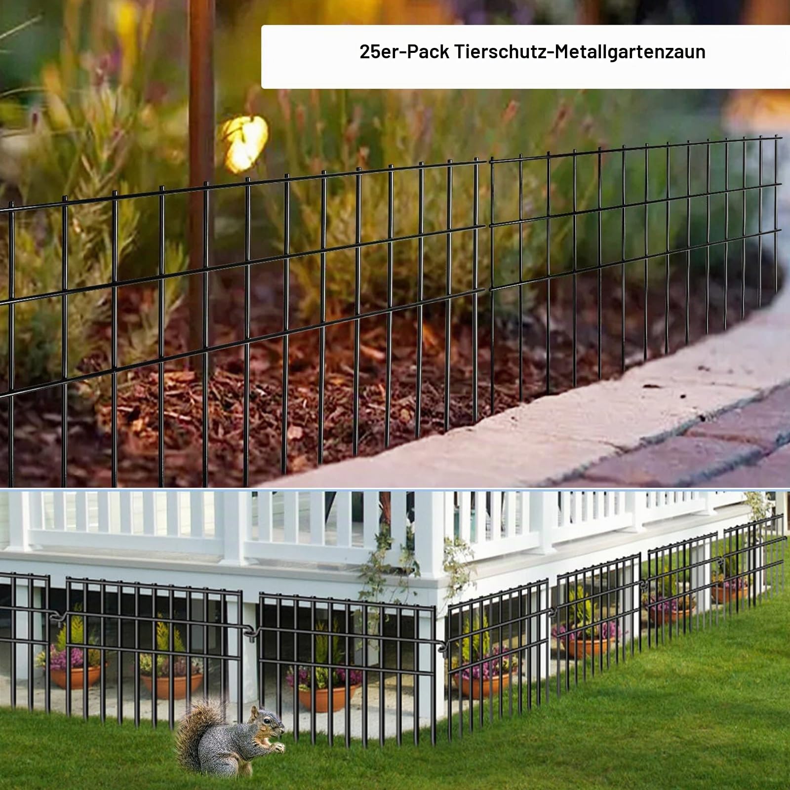 25 Stück Metall Gartenzaun Dekorativer, Steckzaun für Hunde | 825CM(L) X 43CM(H) Garten Metallzaun Zaunelemente, Tier-Absperrzaun, Zaun für Hunde