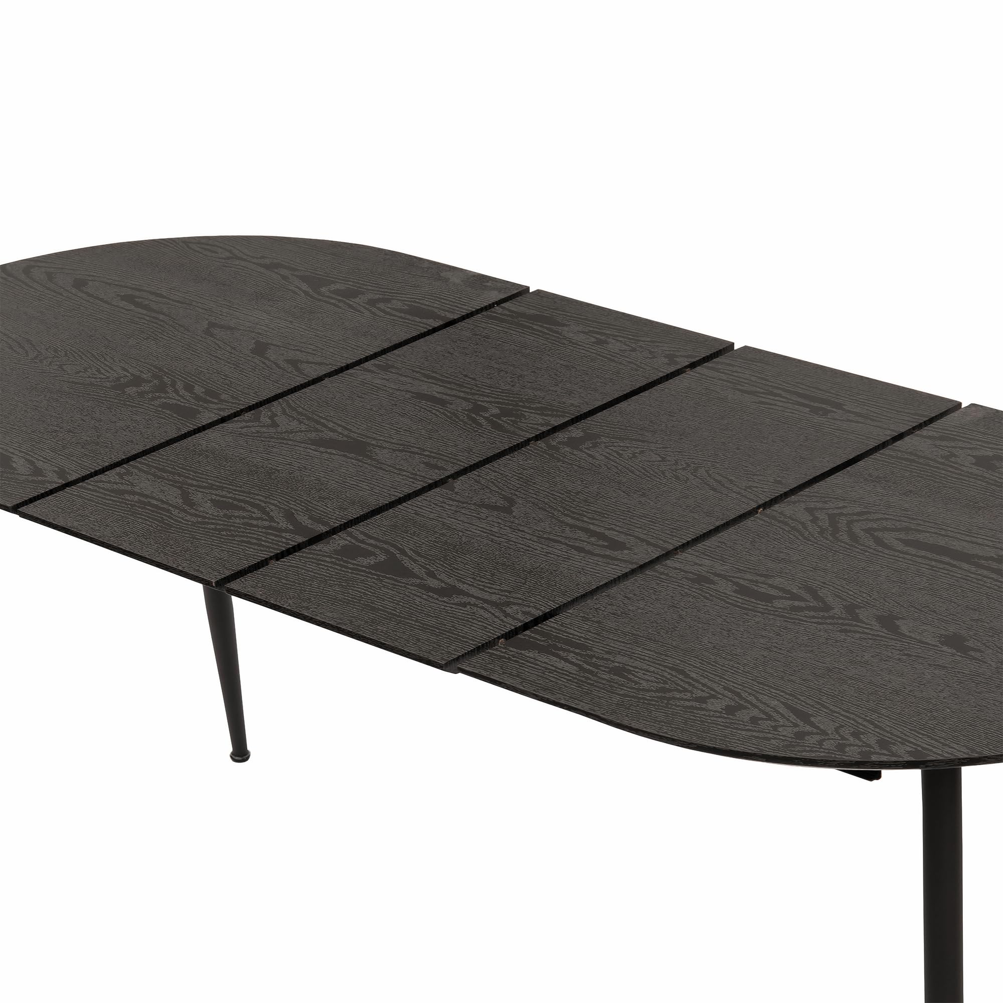 Tavolo da pranzo Rodrigo allungabile 120-150-180 x 80 cm, 4-10 persone, tavolo da cucina ovale con struttura in metallo, per cucina, sala da pranzo, effetto legno, colore: nero