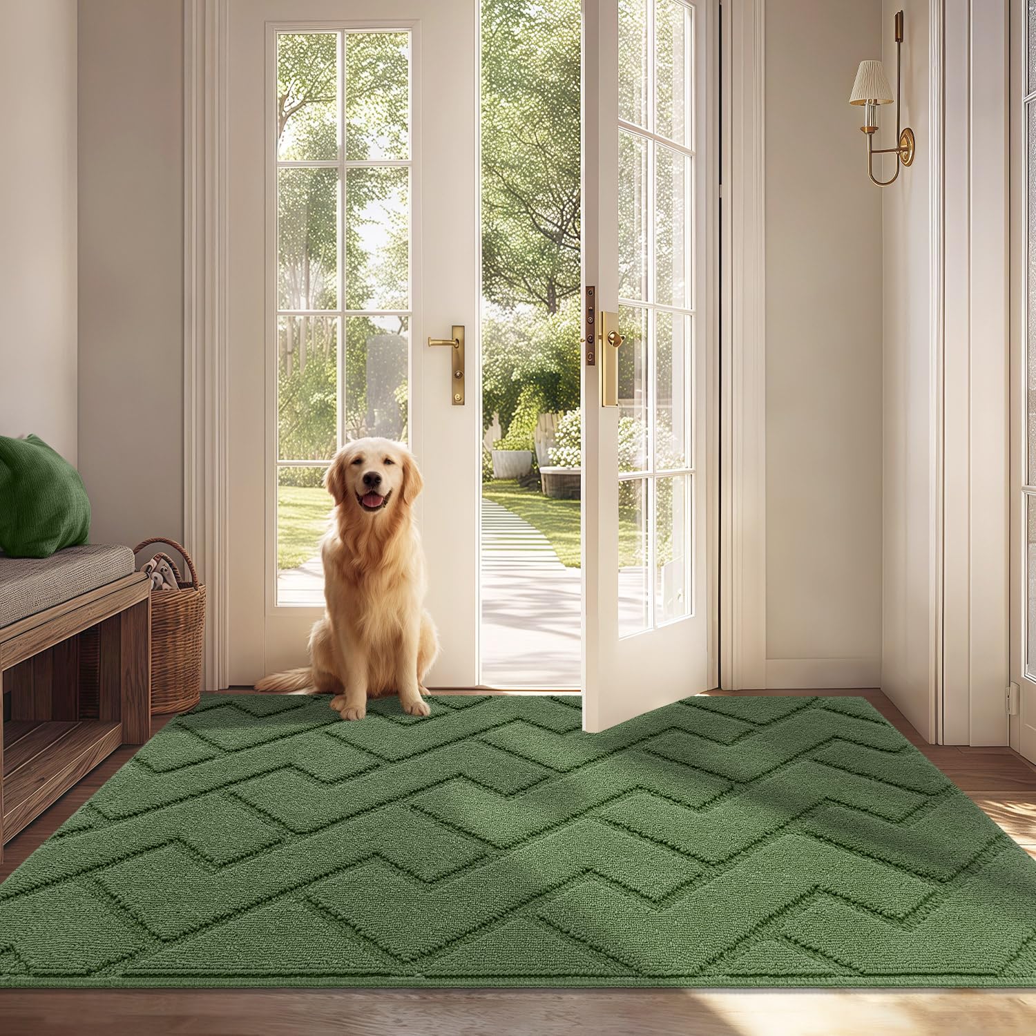 Biscpro Door Mat 80x120cm, Indoor DoorMat Washable, Doormat Indoor Dirt Trapper Non-slip, Absorbent Inside Entrance Rug Floor Mat for Entryway, Patio, Garden, laundry Room,Pets - Green — image 1