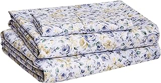 Amazon Basics Lightweight Super Soft Easy Care Microfiber Bed Sheet Set with 14" Deep Pockets - Twin XL, Blue Floral