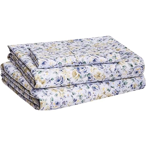 Amazon Basics Lightweight Super Soft Easy Care Microfiber Bed Sheet Set with 14" Deep Pockets - Twin XL, Blue Floral