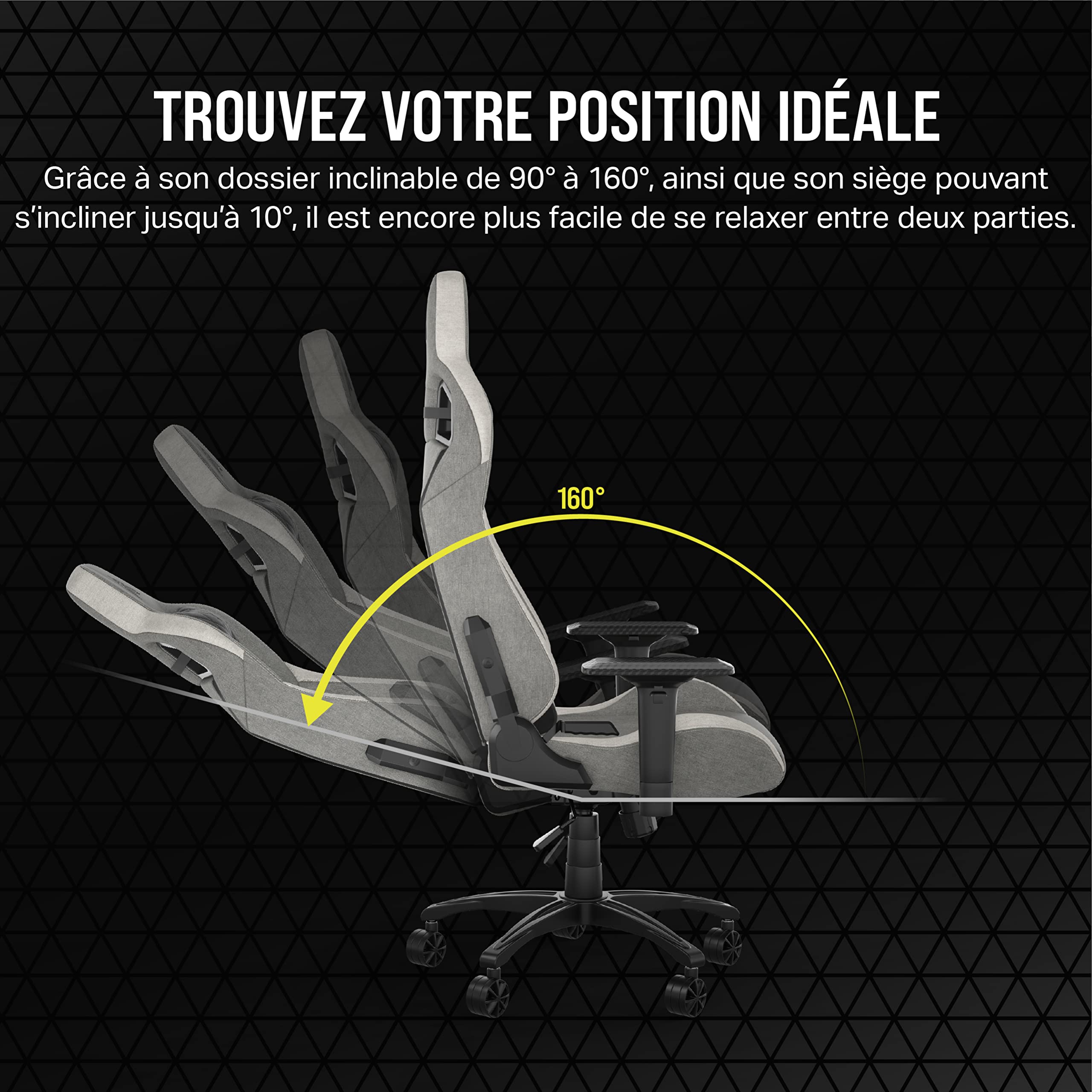 Corsair T3 Rush Fabric (2023) Fauteuil Gaming – Gris et Blanc | Revêtement en Tissu Doux, Coussin Détachable pour La Nuque et Support Lombaire à Mémoire de Forme