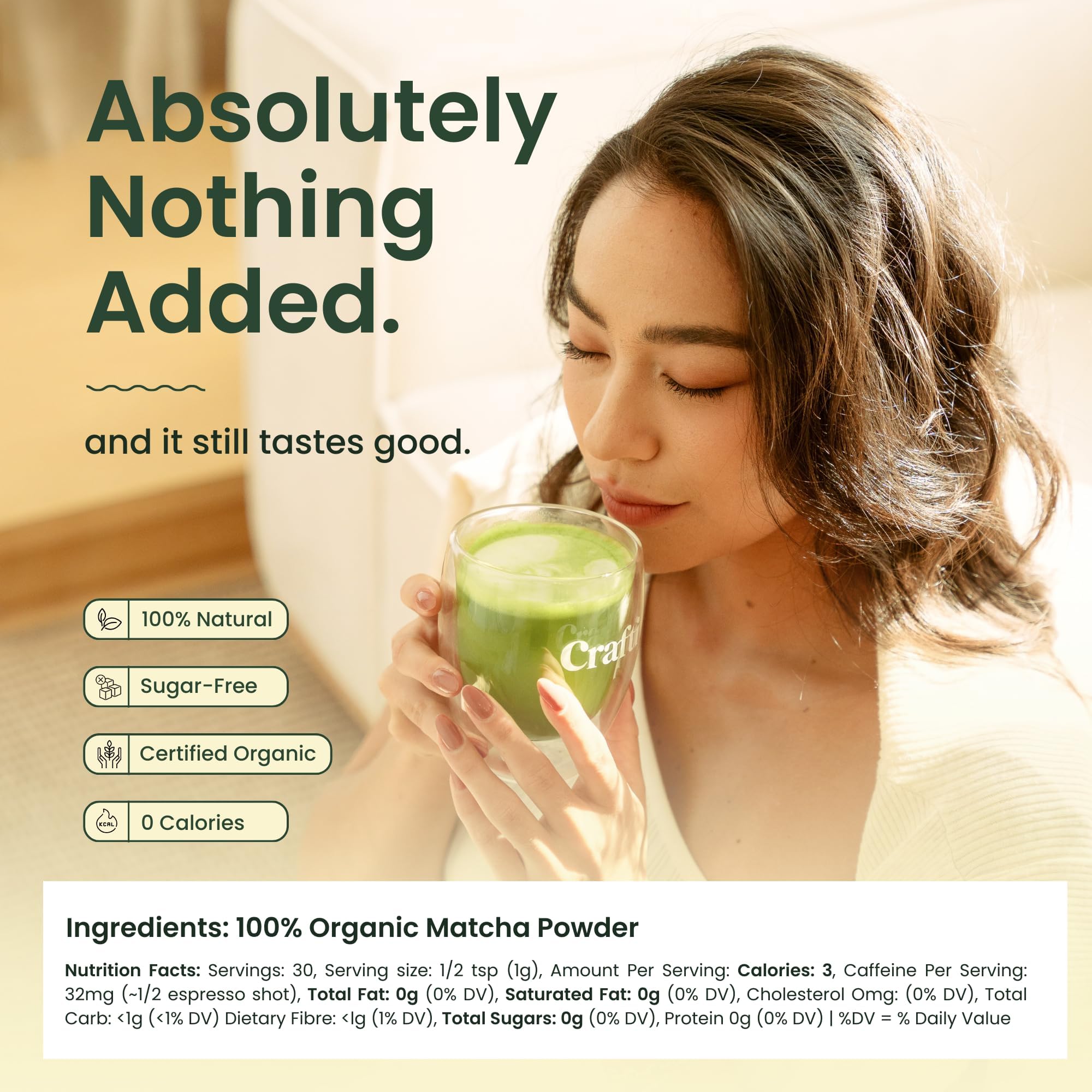 Crafti Ceremonial Grade Matcha Powder Organic - Unsweetened Authentic Japanese Daily Matcha Green Tea Powder from Uji Kyoto — view 6