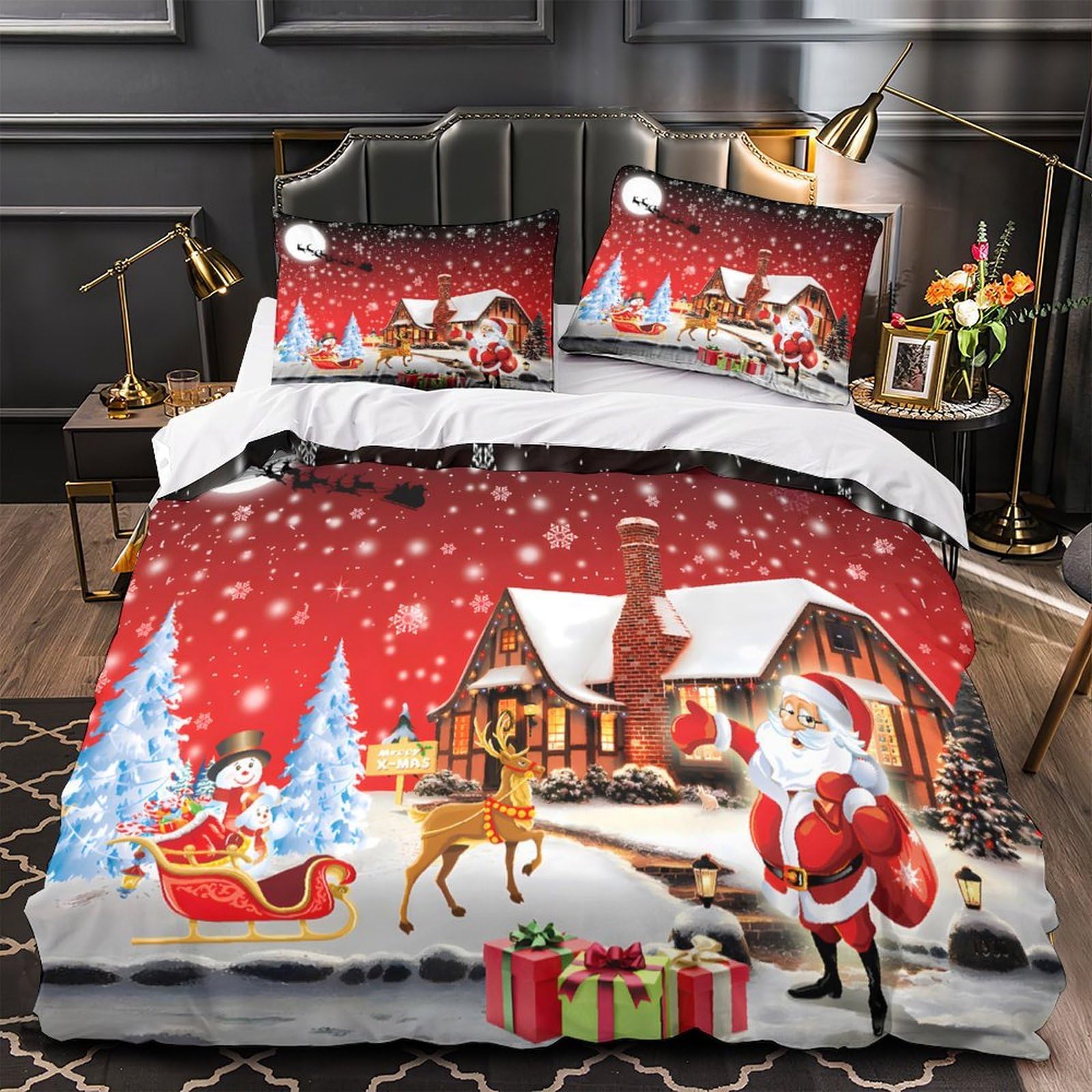 Housse de couette Noël hypoallergénique en microfibre résistante avec fermeture éclair