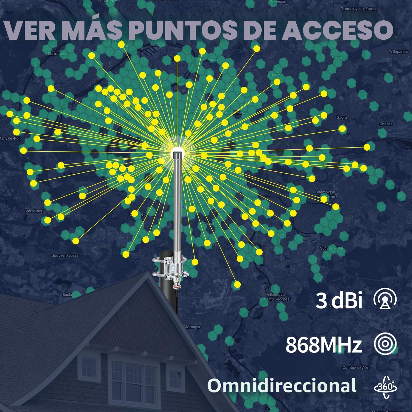 Bingfu 868 MHz Antena Lora Antena LoRaWAN Fibra Vidrio de 3dBi para Exteriores N-Macho para RAK HNT Bobcat Helium Hotspot Miner + 1m N-Hembra a RPSMA Macho Cable de Extensión