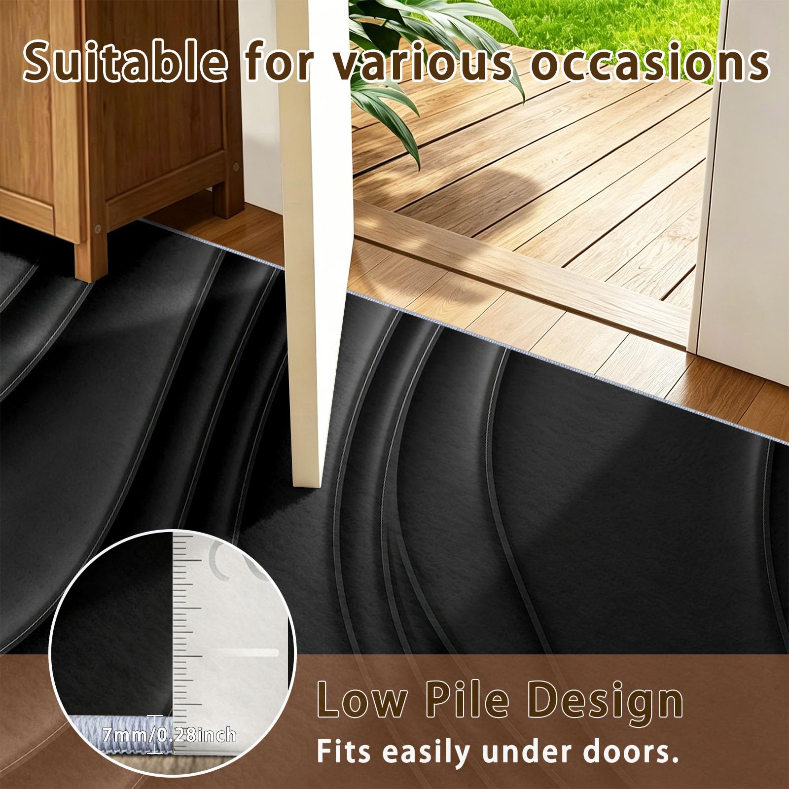 Industriel Minimaliste Interieur Doux Tapis, Relief Noir Lignes Contour Topographiques, 60 x 90 cm | Tapis Salon Chambre Descente de Lit Salle a Manger Bureau, AntidéRapant Lavable Tapis