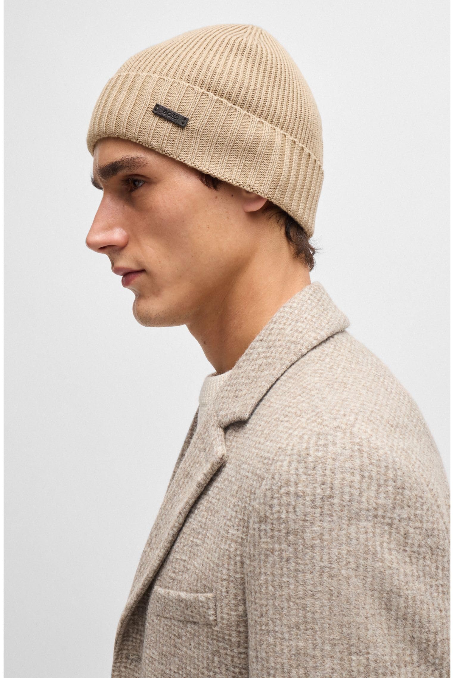 BOSS Męska czapka typu beanie, jasny beż, Talla única